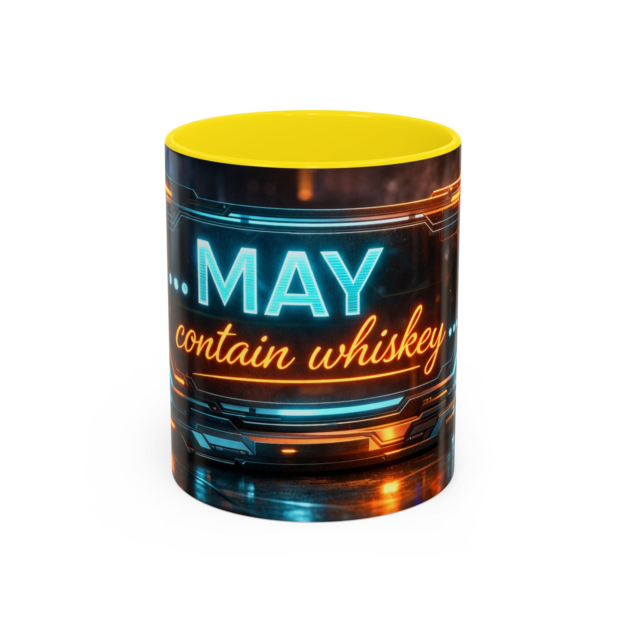 Coffee Mug — Neon Sign “May Contain Whiskey” Accent Mug (11/15 oz)