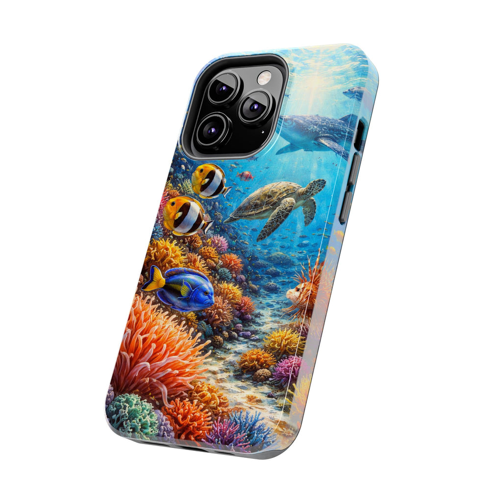 Ocean Reef Tough Phone Case — Colorful Sea Turtle & Tropical Fish Design