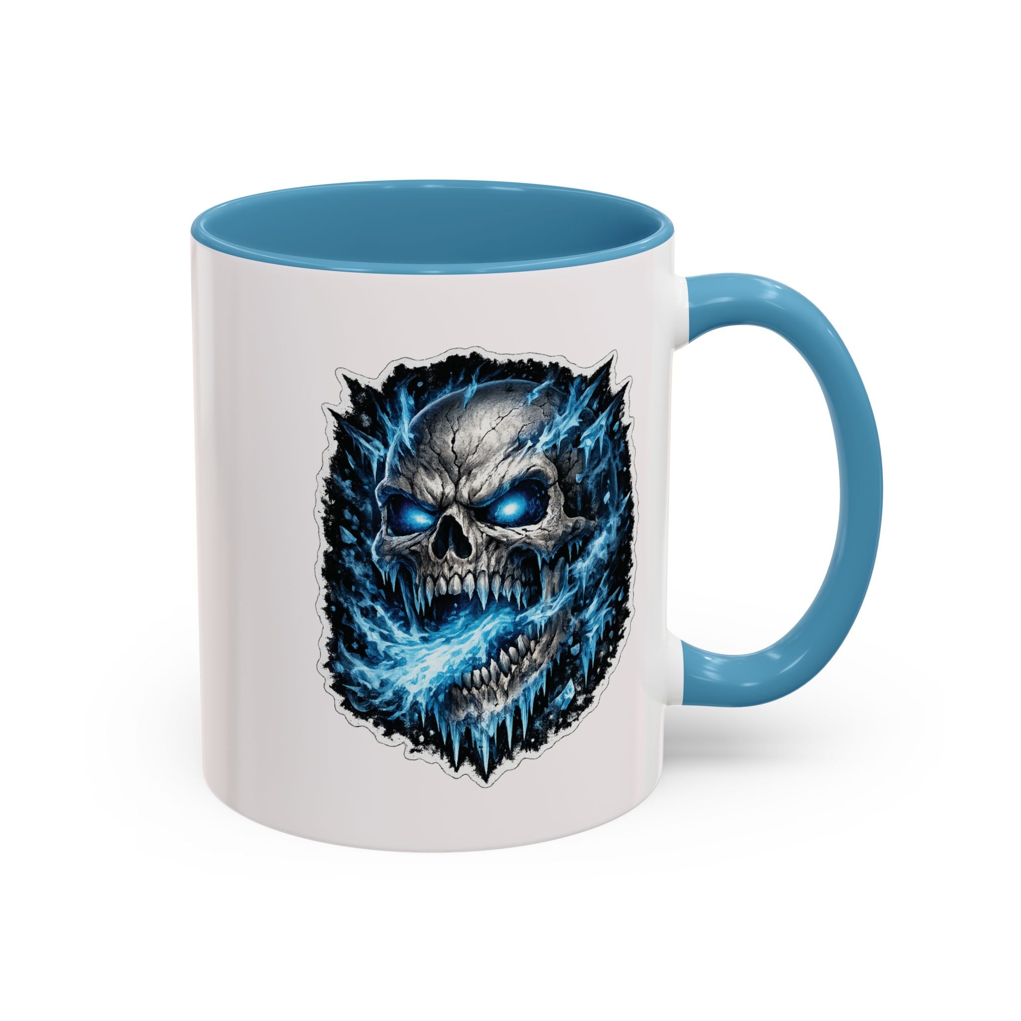 Blue Lightning Skull Accent Coffee Mug – Gothic Horror Coffee Cup (11/15oz)