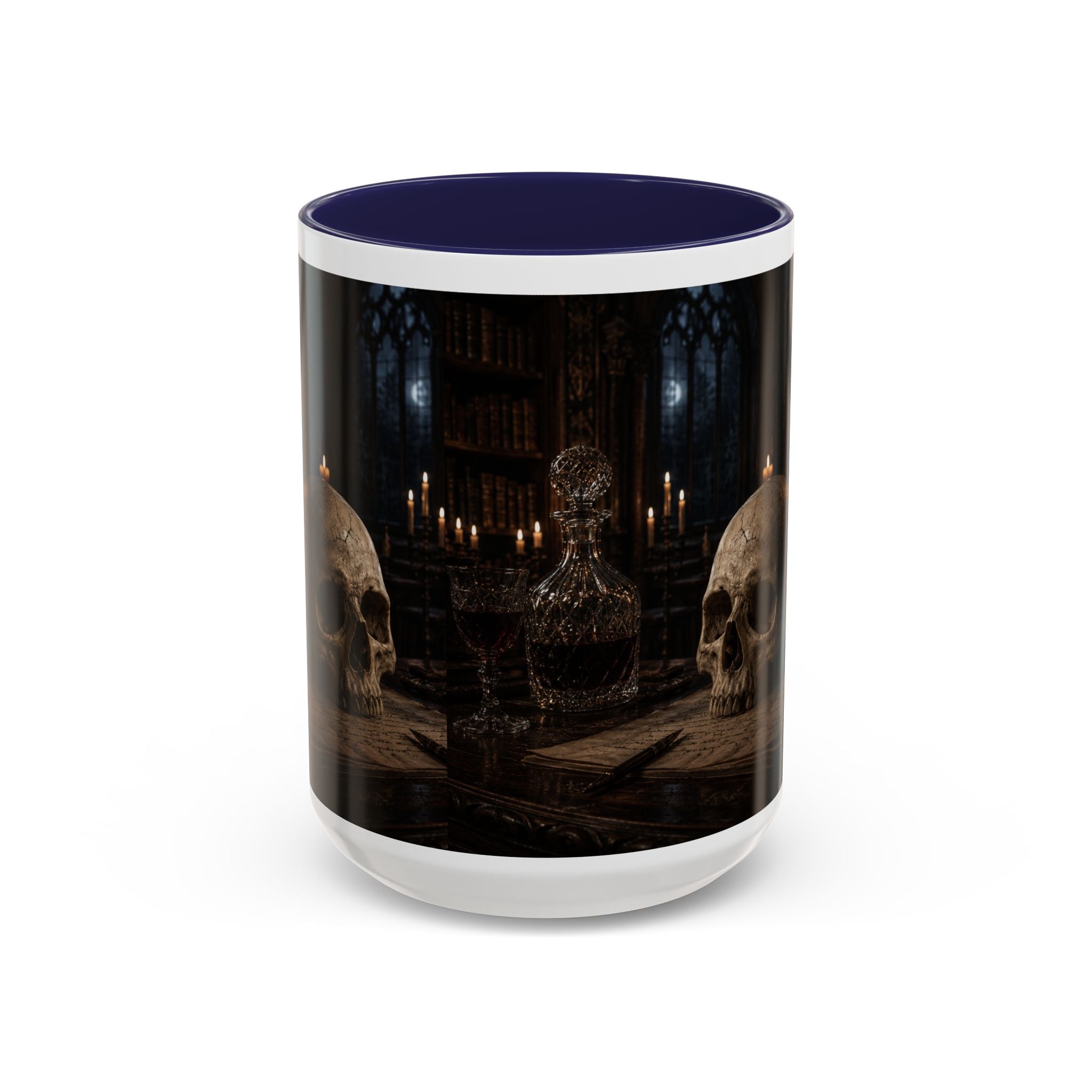 Gothic Skull Coffee Mug — Candlelit Occult Library Accent Mug (11/15oz)