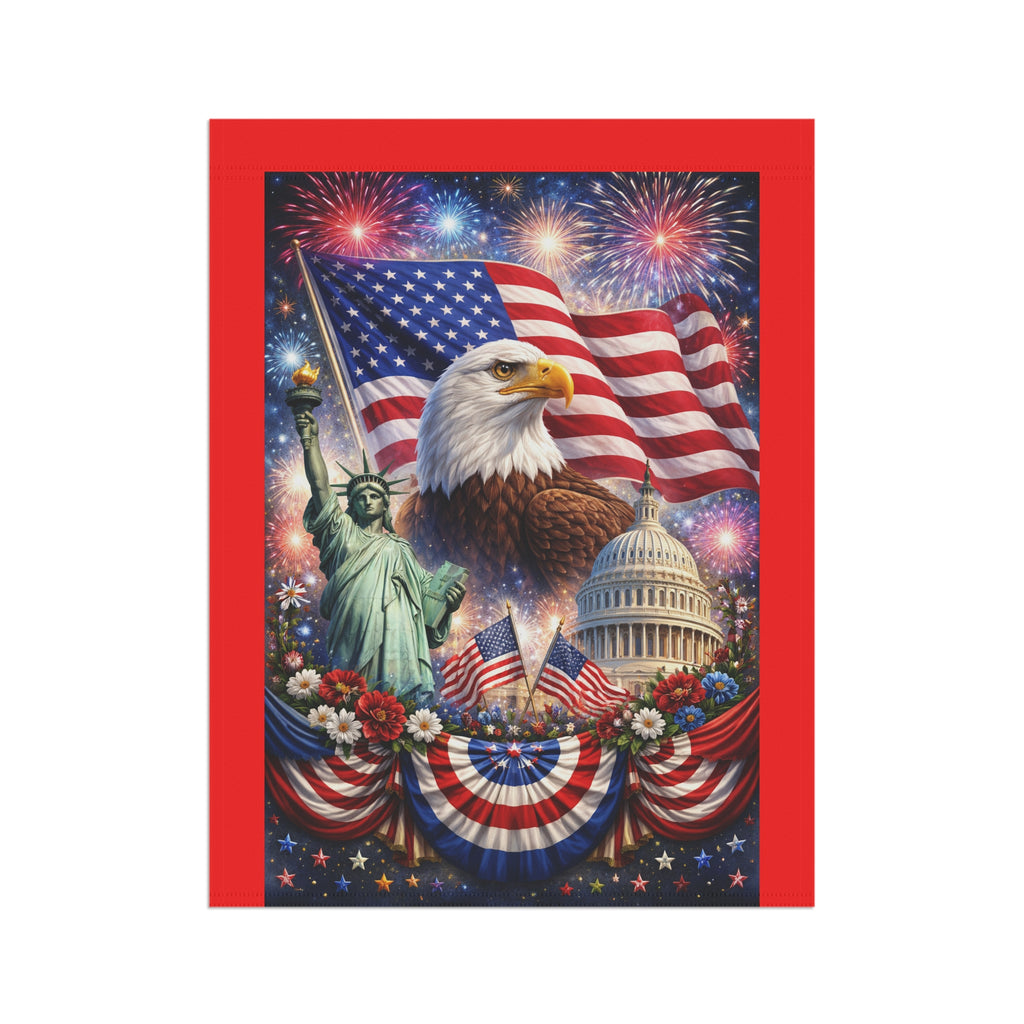 Patriotic Eagle Garden Flag — American Flag, Statue of Liberty & Capitol Yard Banner