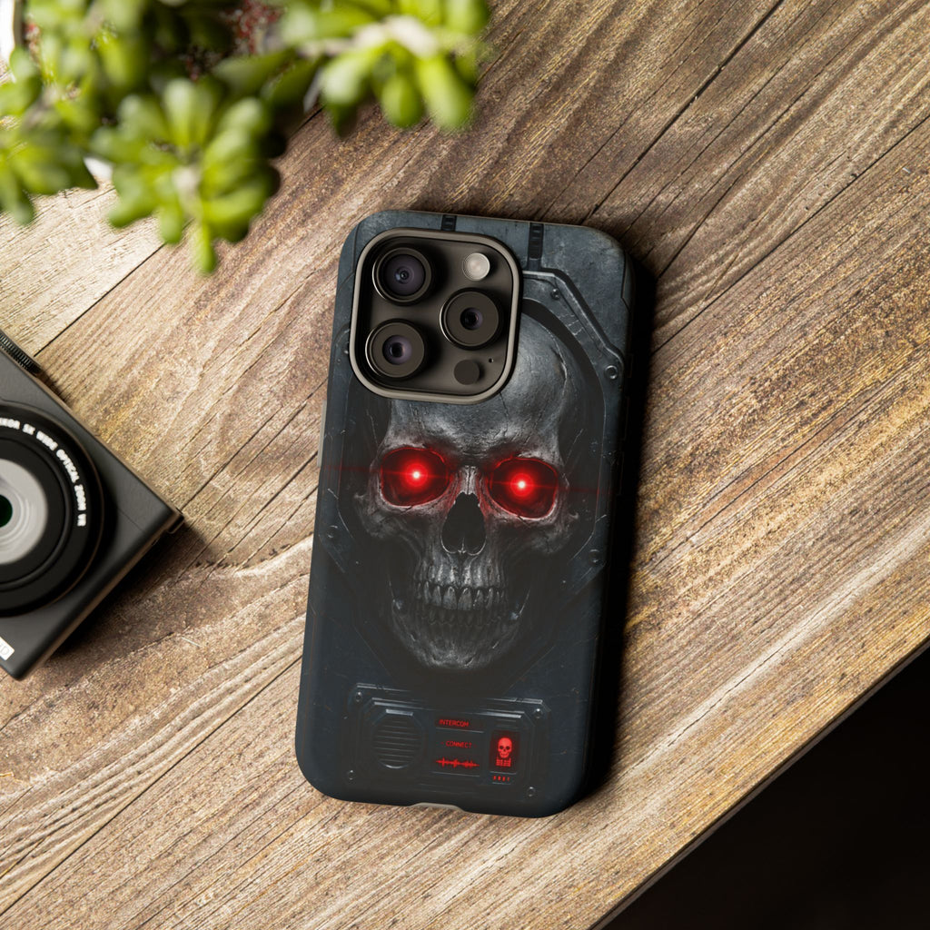 Skull Sentinel Phone Case — Red-Eyed Tactical Skull Protective Case