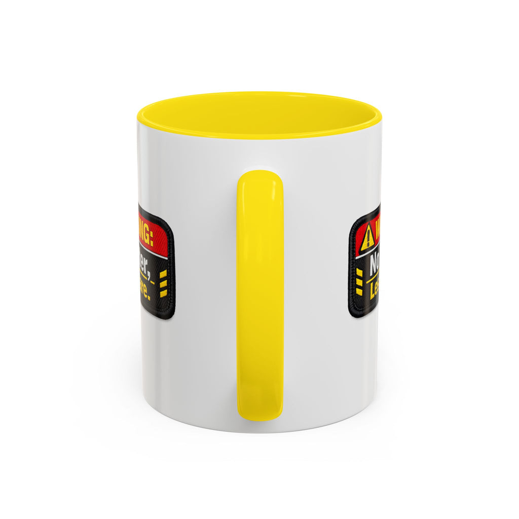 Coffee Mug — "Warning: No Filter, Less Care" Accent Ceramic Mug