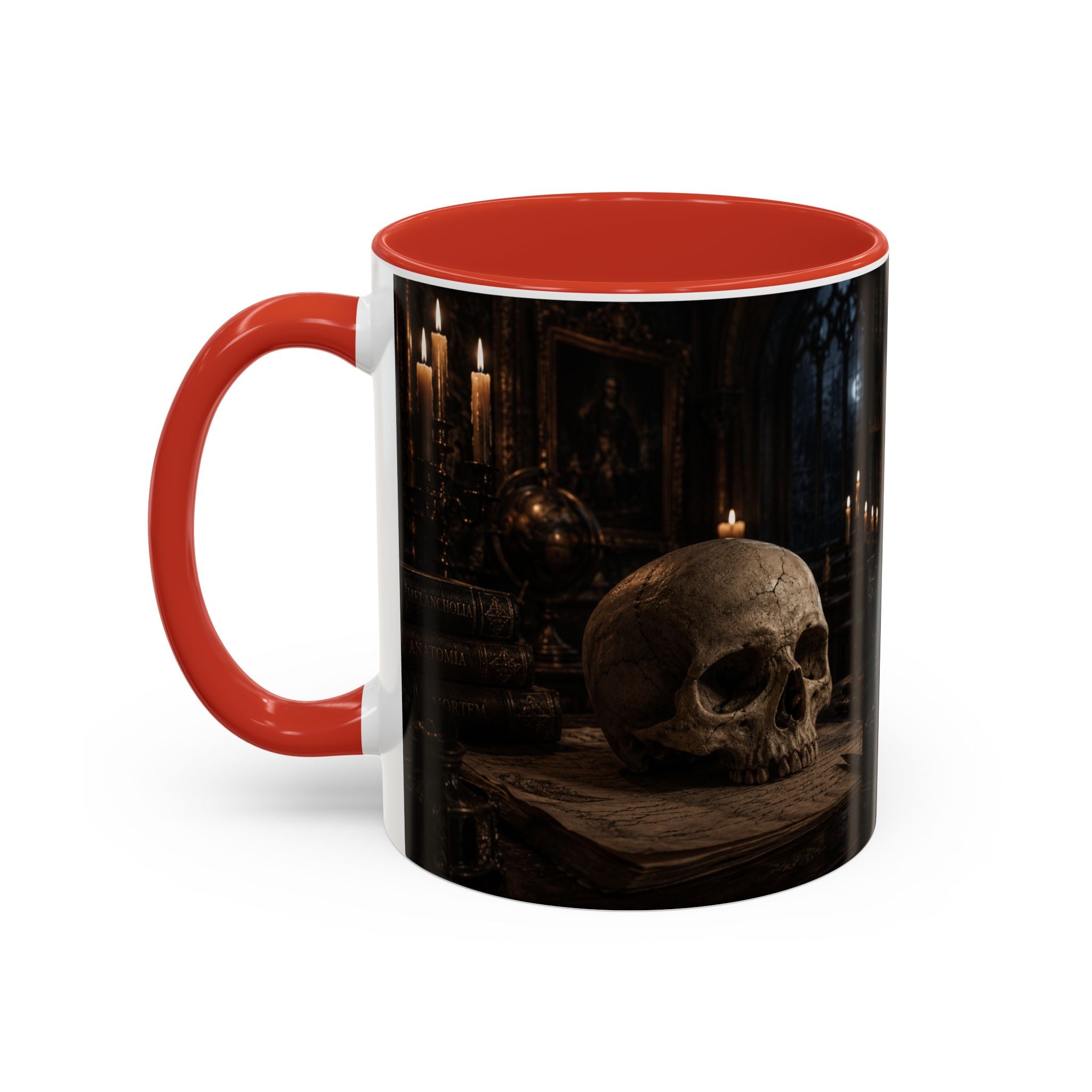Gothic Skull Coffee Mug — Candlelit Occult Library Accent Mug (11/15oz)