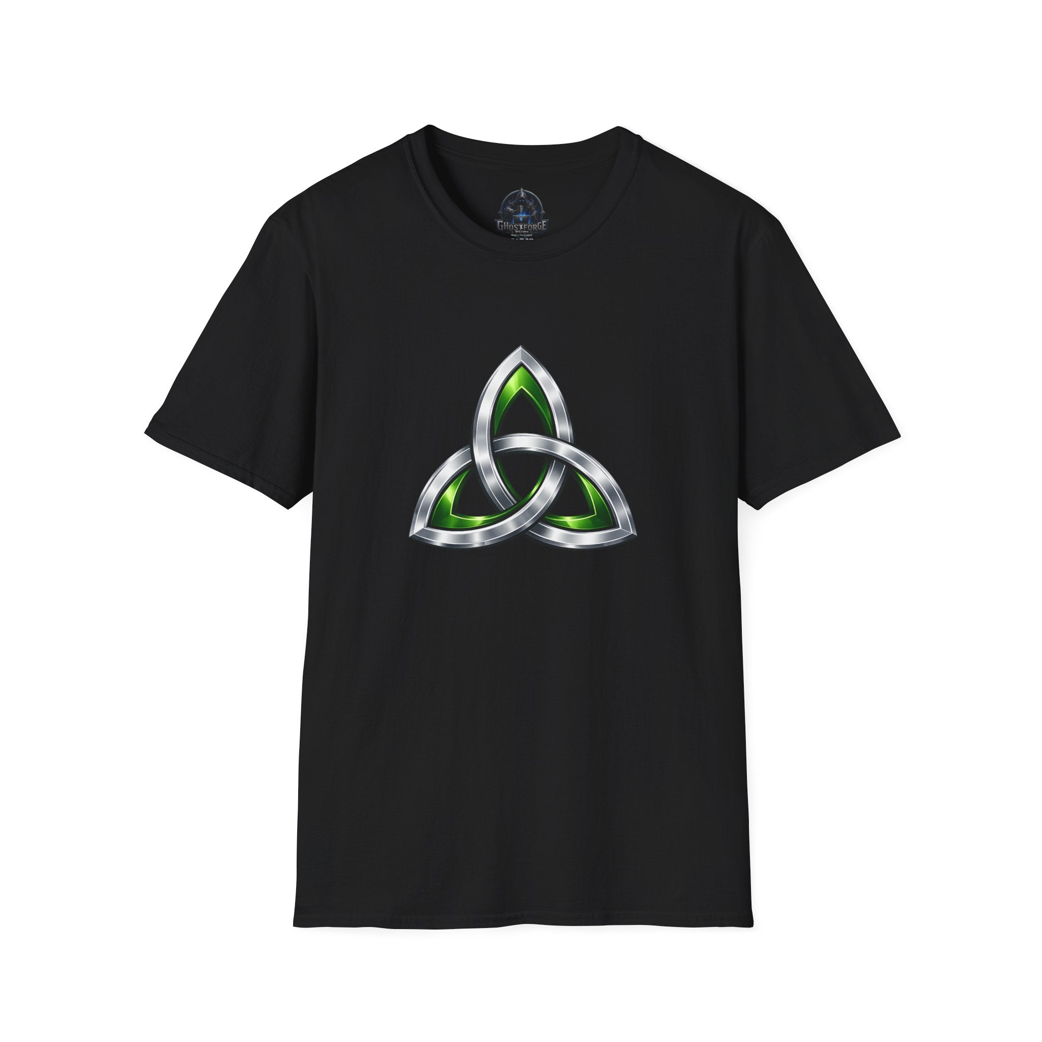 Celtic Trinity Knot T-Shirt — Metallic Green Triquetra Design