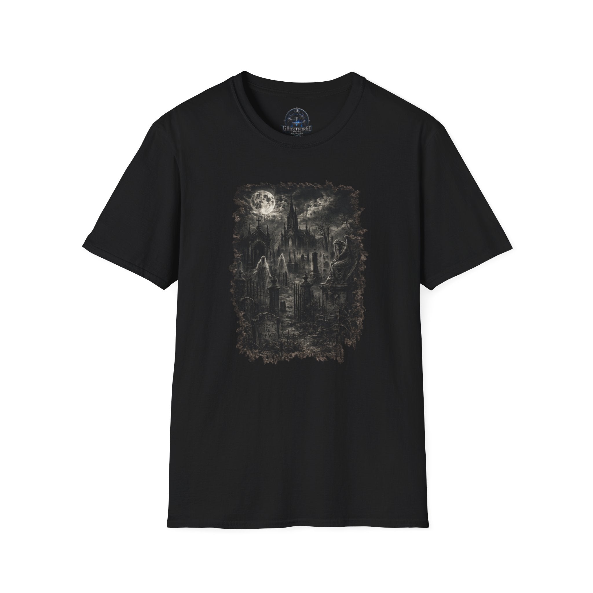 Gothic Moonlit Cemetery T-Shirt — Dark Fantasy Haunted Landscape Tee