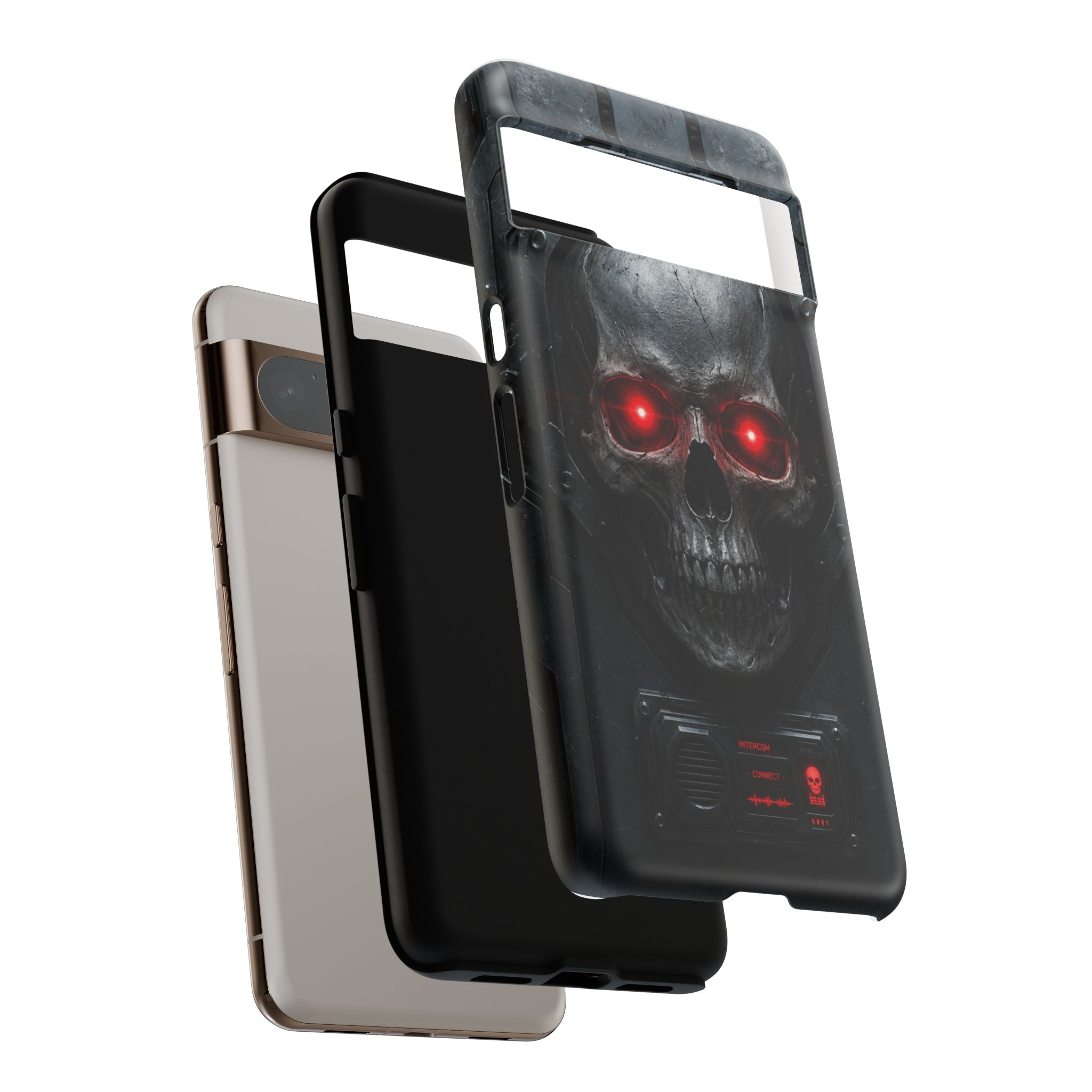 Skull Sentinel Phone Case — Red-Eyed Tactical Skull Protective Case
