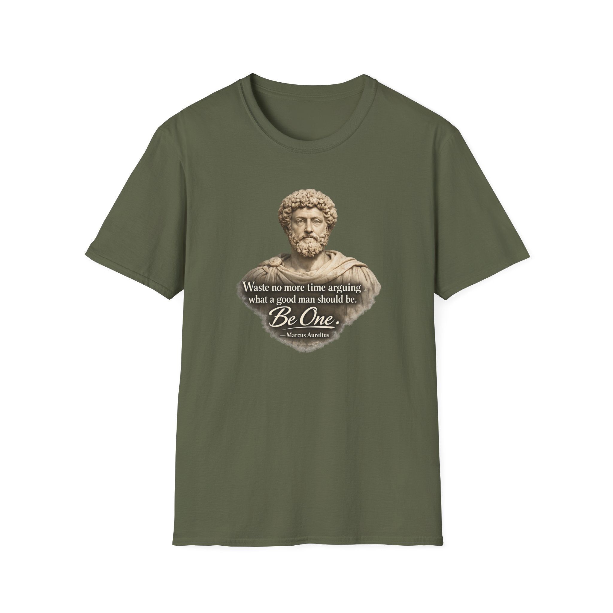 Marcus Aurelius Bust T-Shirt – “Waste No More Time Arguing” Stoic Quote Tee