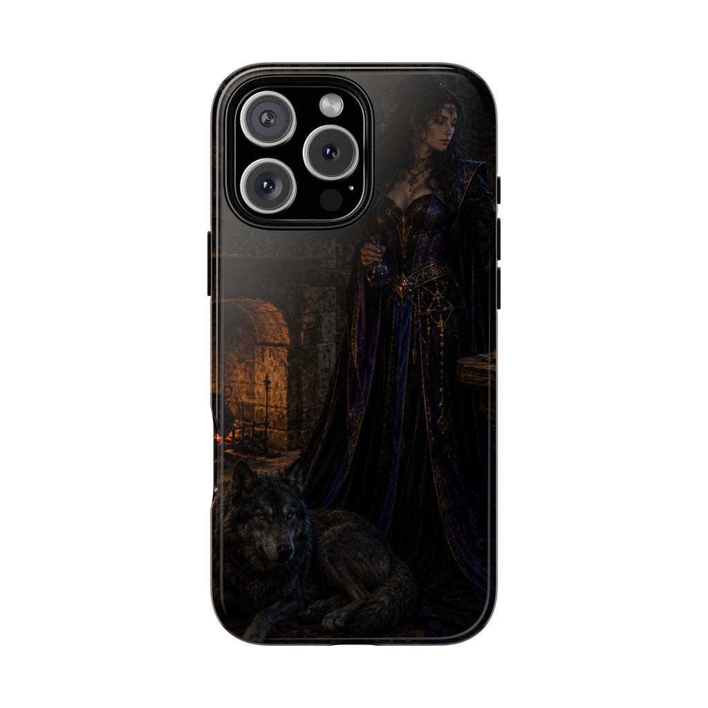 Gothic Witch Phone Case — Dark Fantasy Wolf & Fireplace Tough Case
