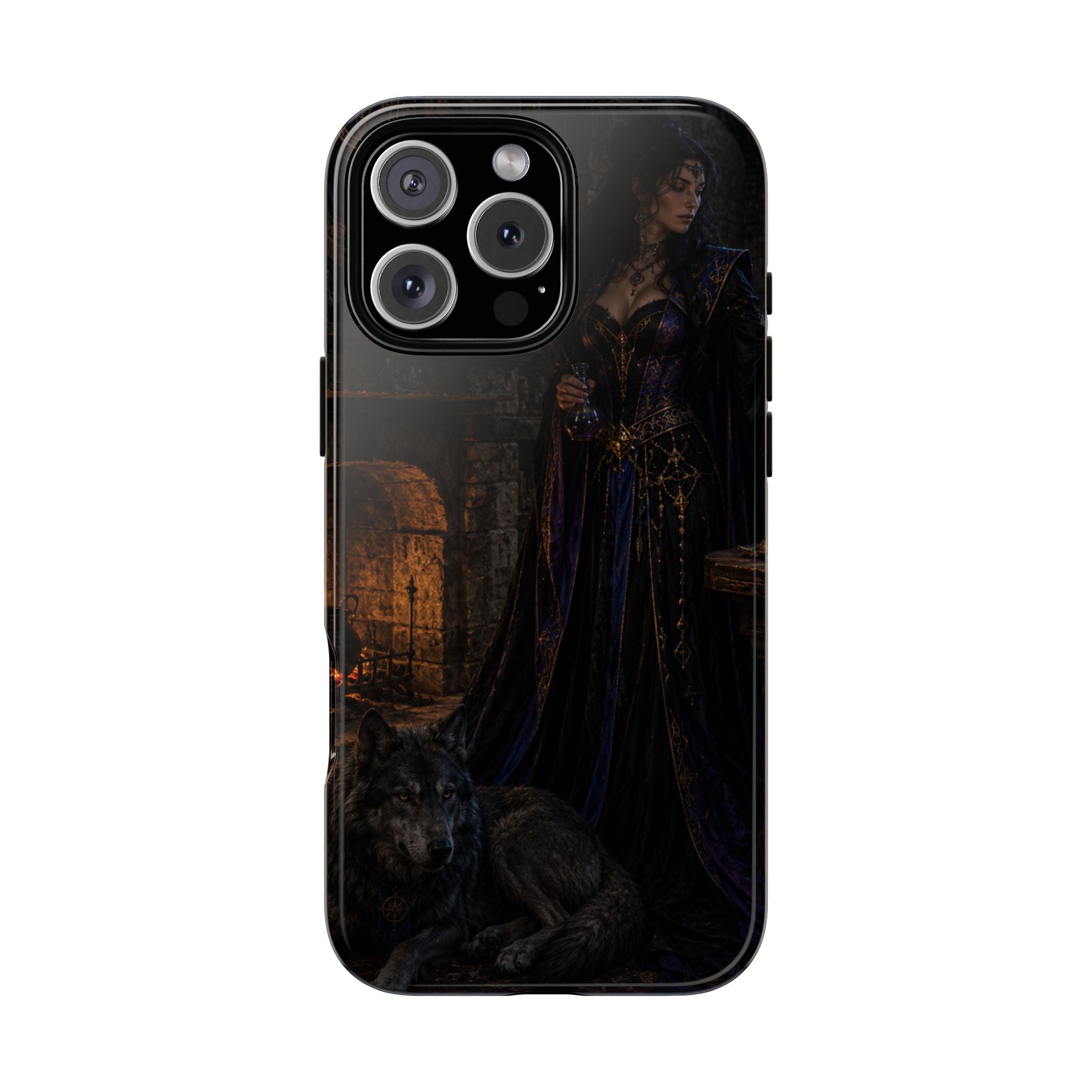 Gothic Witch Phone Case — Dark Fantasy Wolf & Fireplace Tough Case