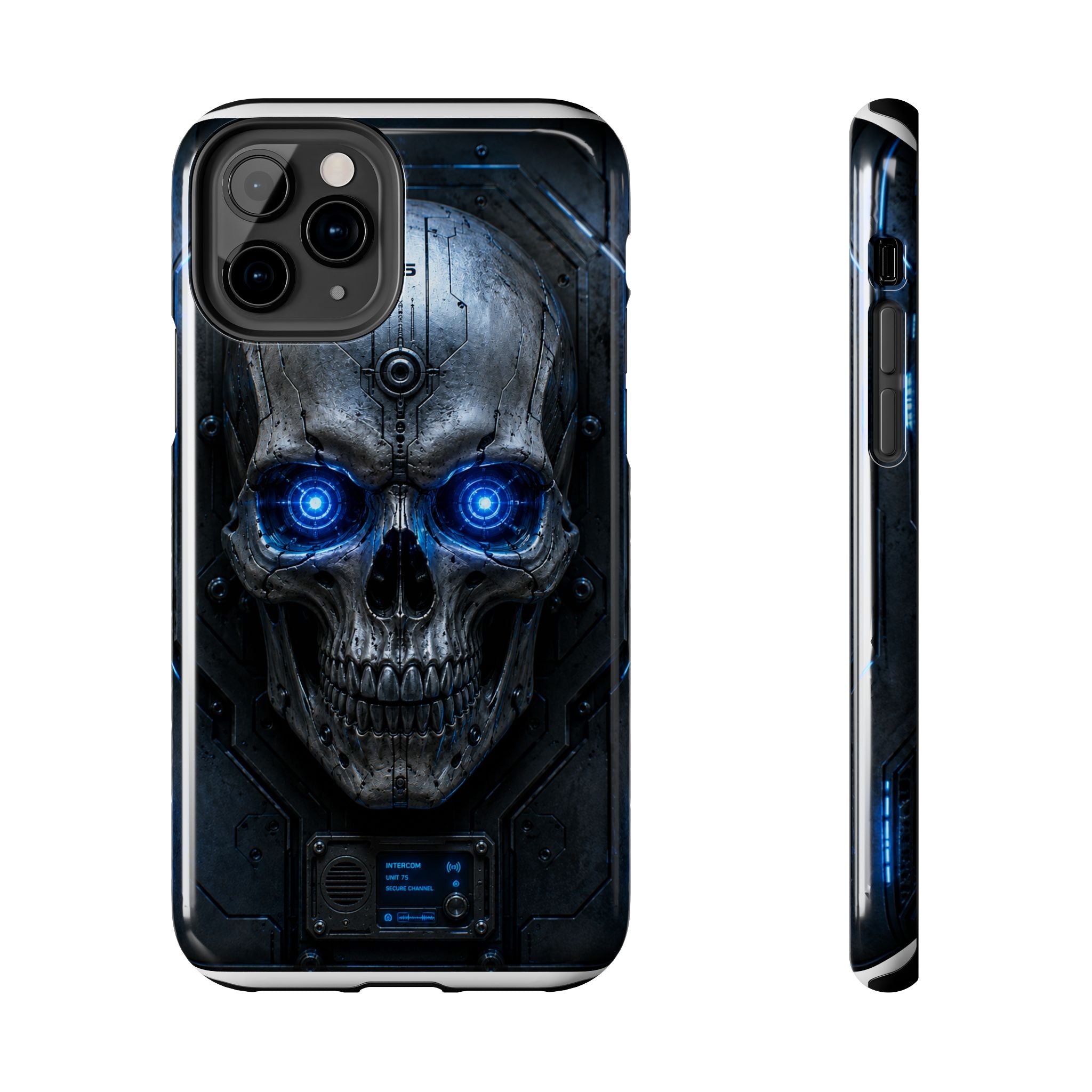 Cyber Skull Tough Phone Case — Blue LED Scary Robot Skull iPhone Case