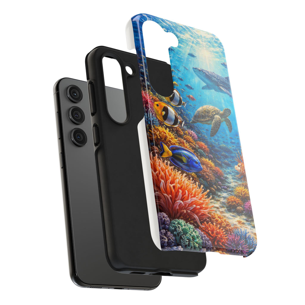 Ocean Reef Tough Phone Case — Colorful Sea Turtle & Tropical Fish Design
