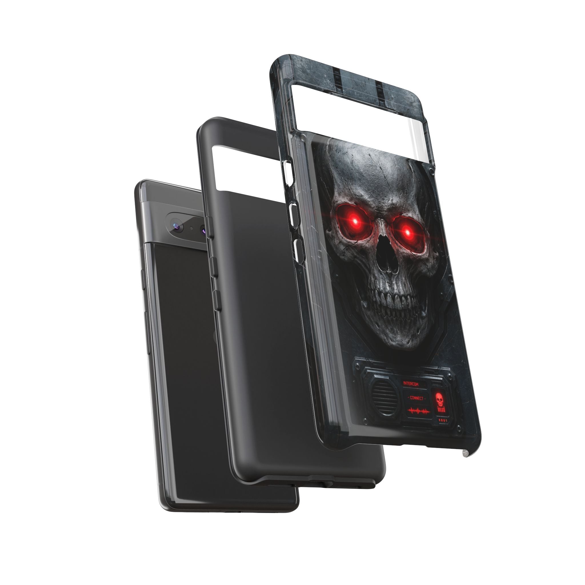 Skull Sentinel Phone Case — Red-Eyed Tactical Skull Protective Case