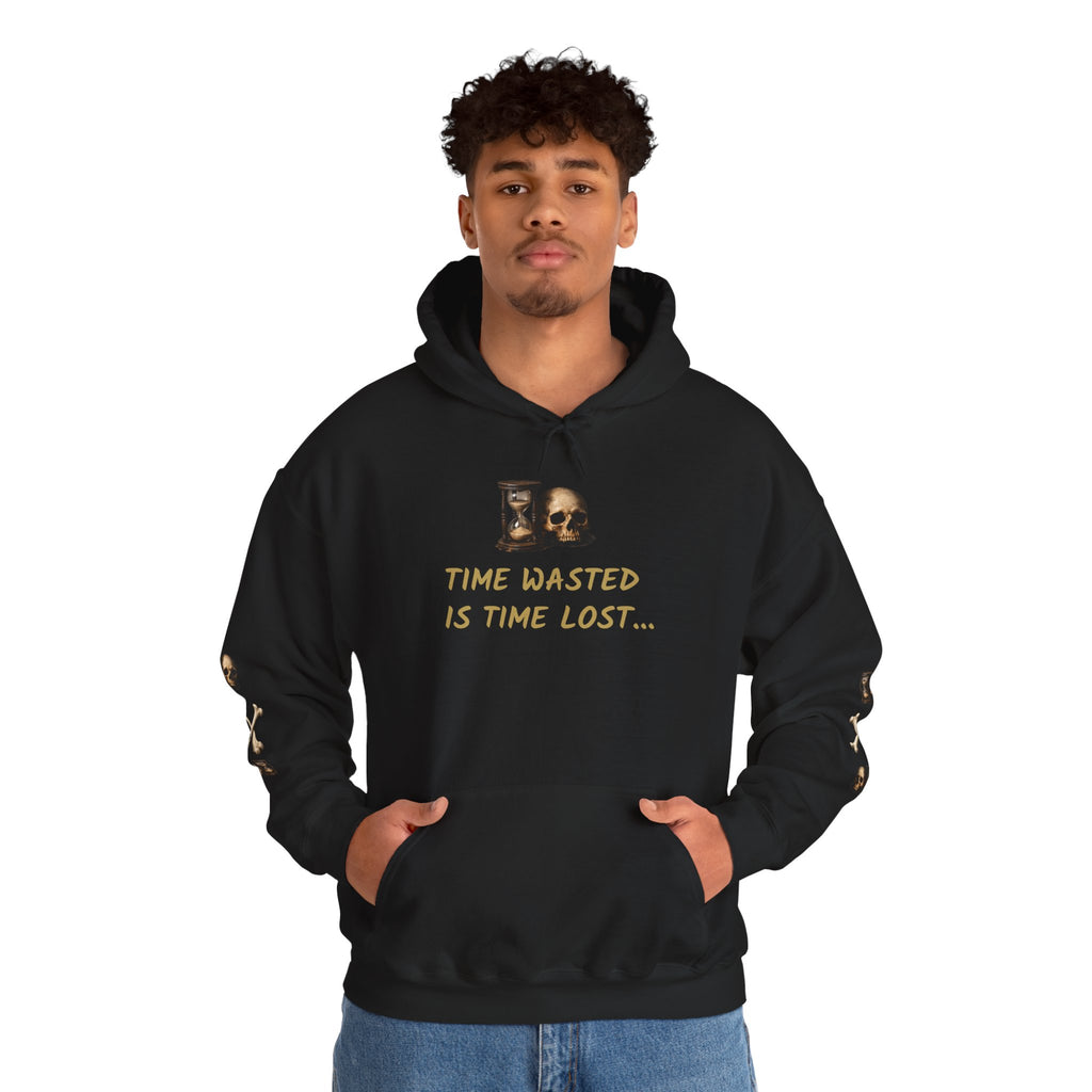 Premium Motorcycle Hoodie - "Time Wasted Is Time Lost" Skull & Crossbones Biker Pullover