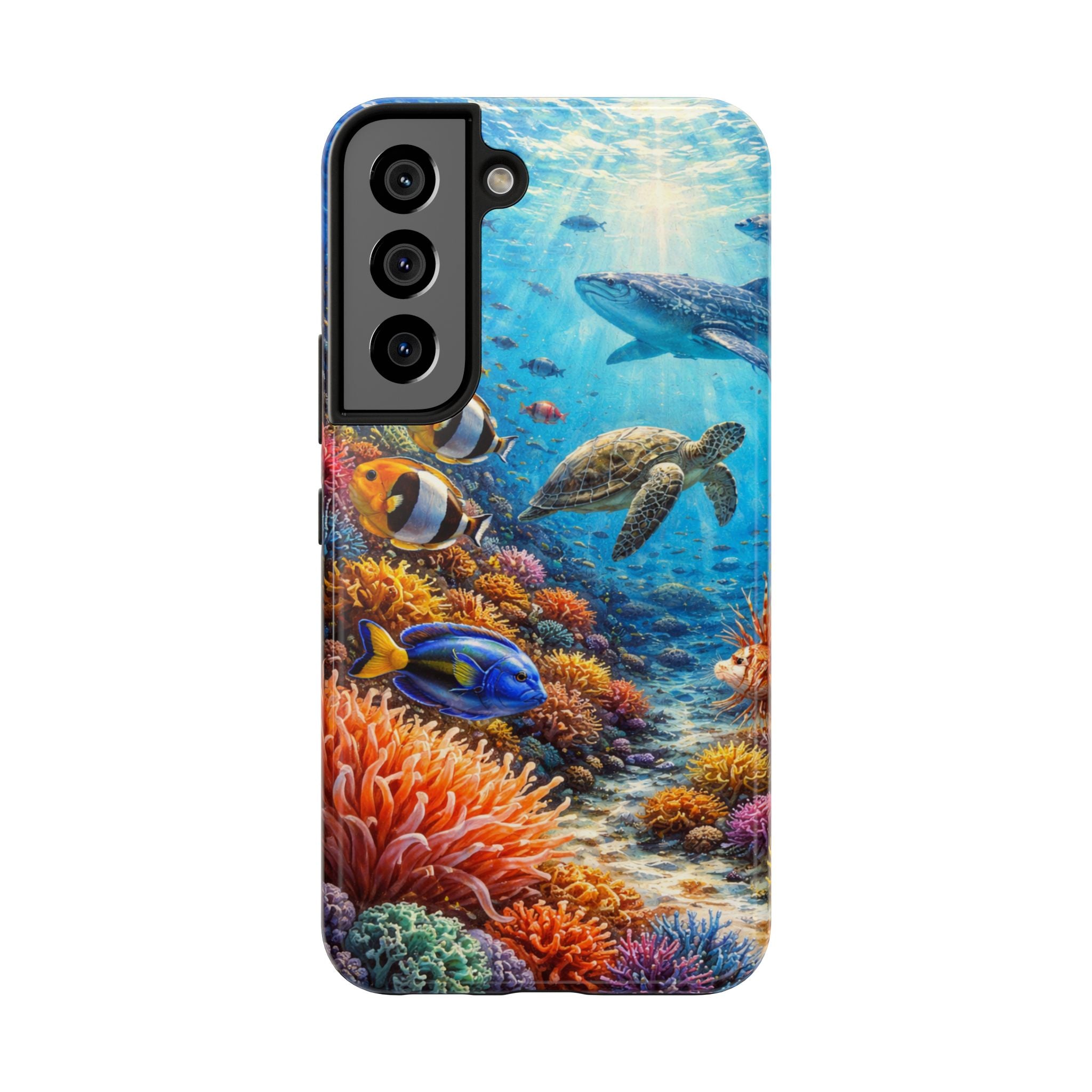 Ocean Reef Tough Phone Case — Colorful Sea Turtle & Tropical Fish Design