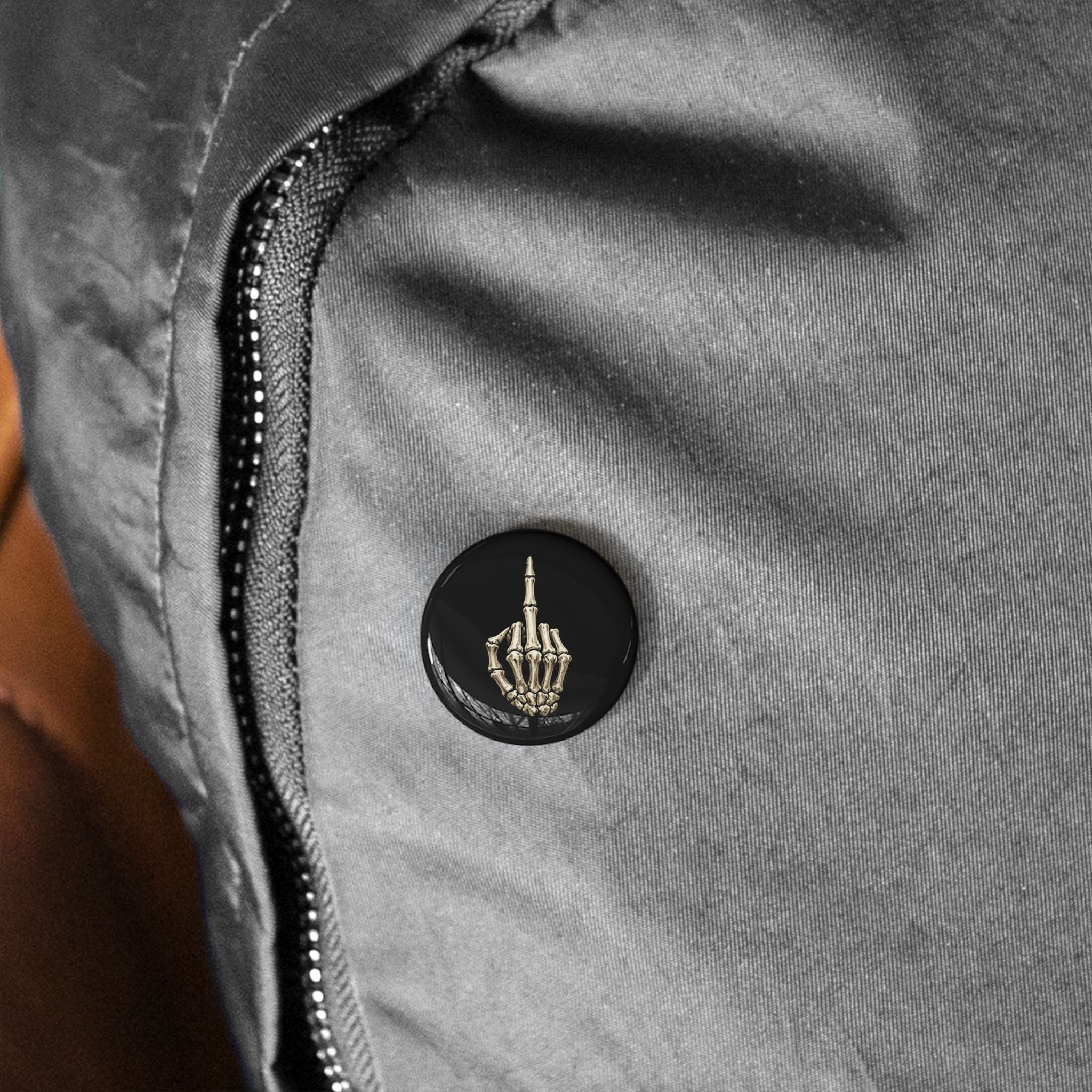 Skeleton Finger Round Pin — Gothic Punk Enamel Button