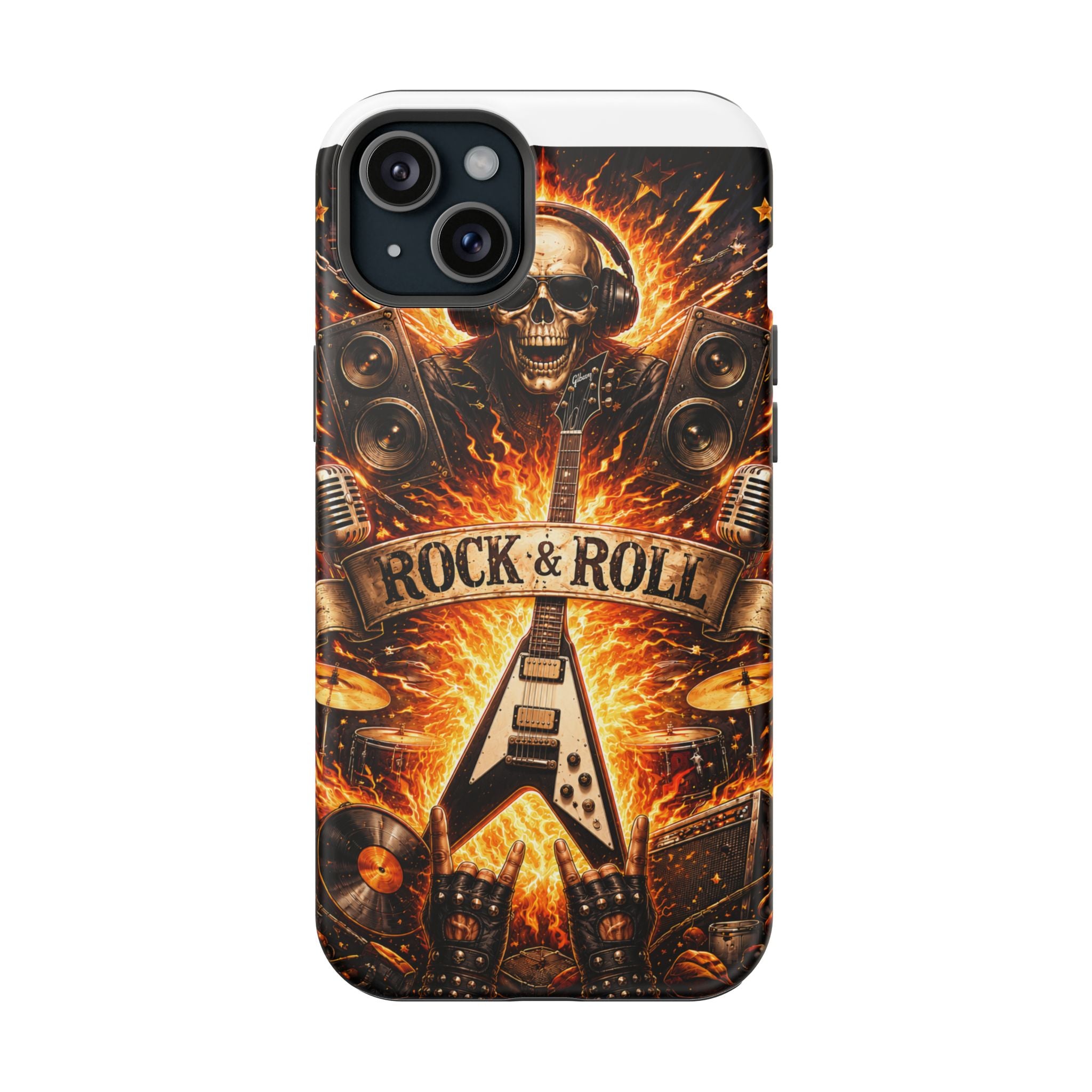 Rock & Roll Skull Guitar Phone Case — Magnetic Impact-Resistant