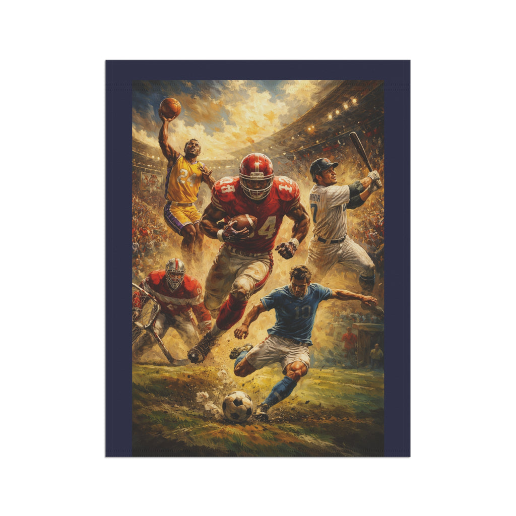 Sports Collage Garden Flag - Football, Basketball, Soccer & Baseball Outdoor Banner