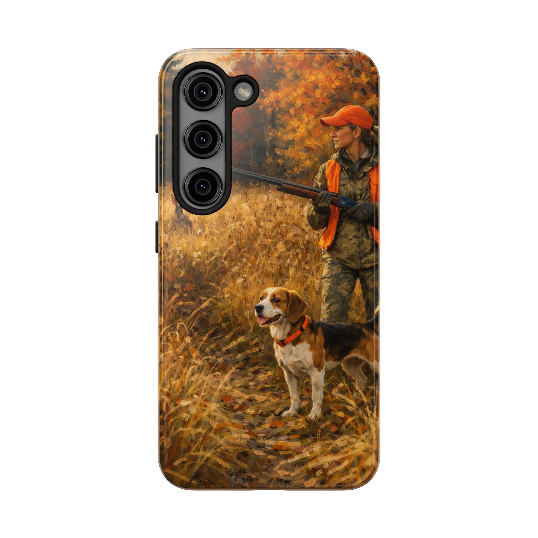 Hunting Scene Tough Phone Case — Hunter & Beagle Autumn Field Protective Cover