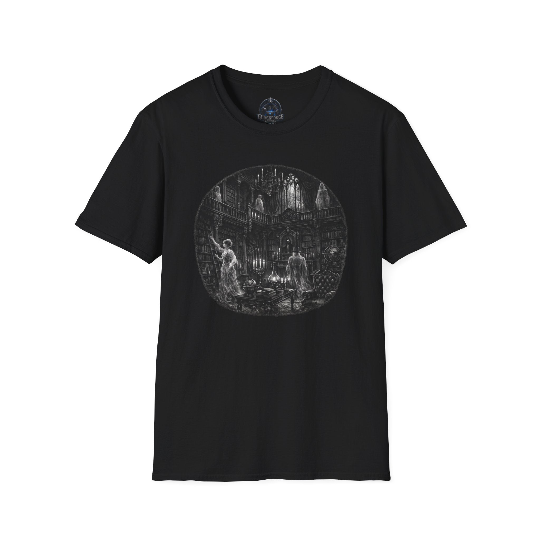 Gothic Haunted Library Scene T-Shirt — Haunted Library Art Tee