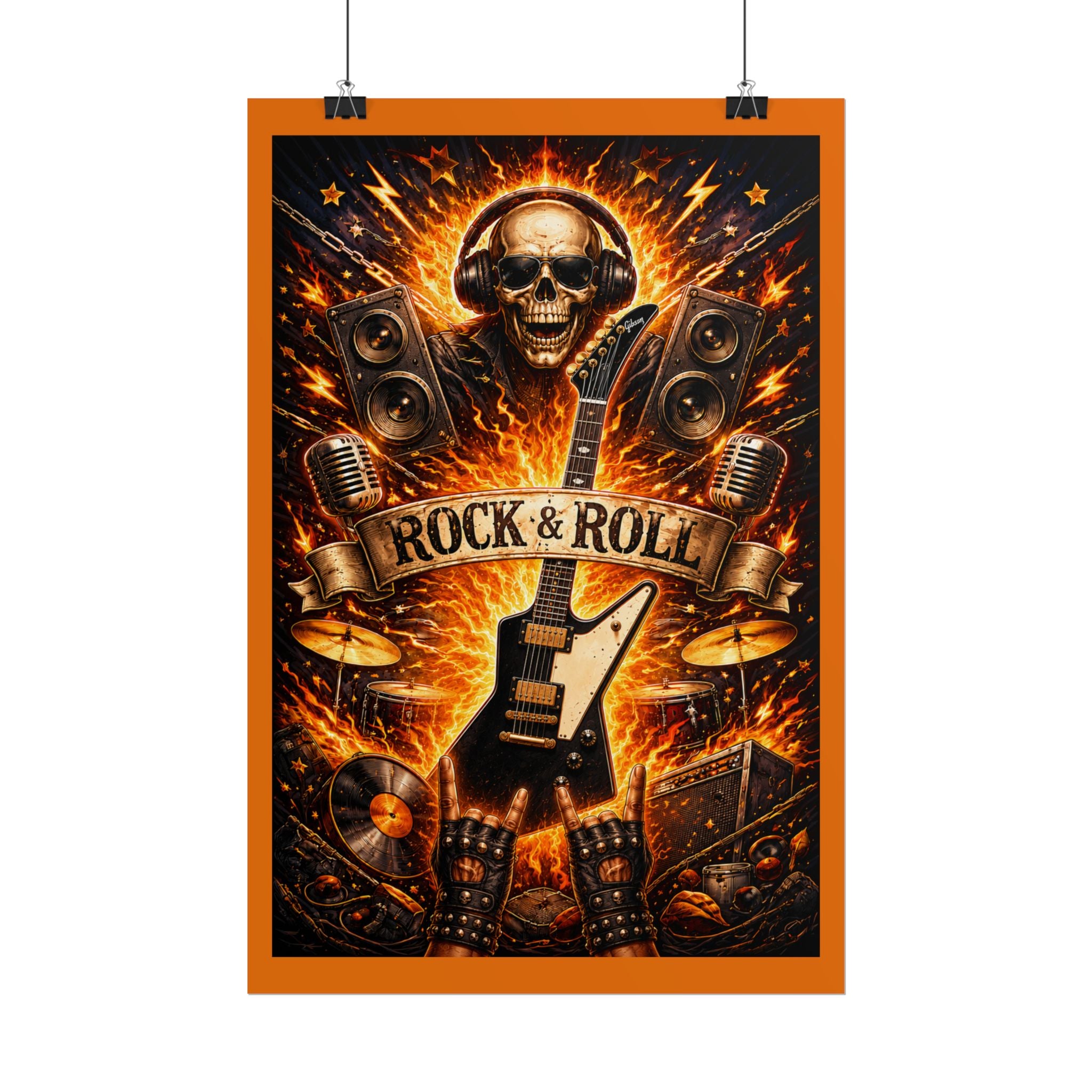 Rock & Roll Skull Guitar Poster — Rolled Music Wall Art