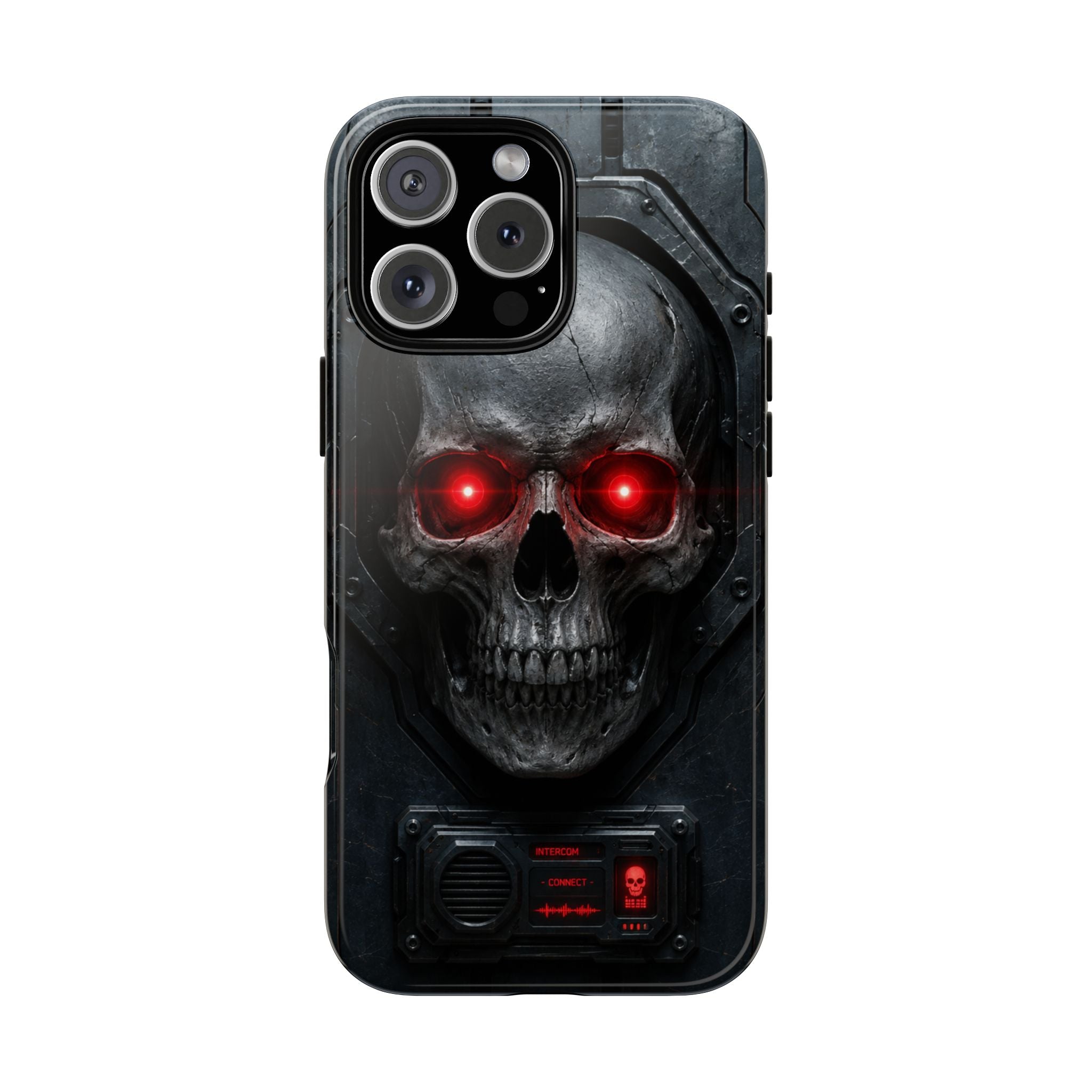 Skull Sentinel Phone Case — Red-Eyed Tactical Skull Protective Case