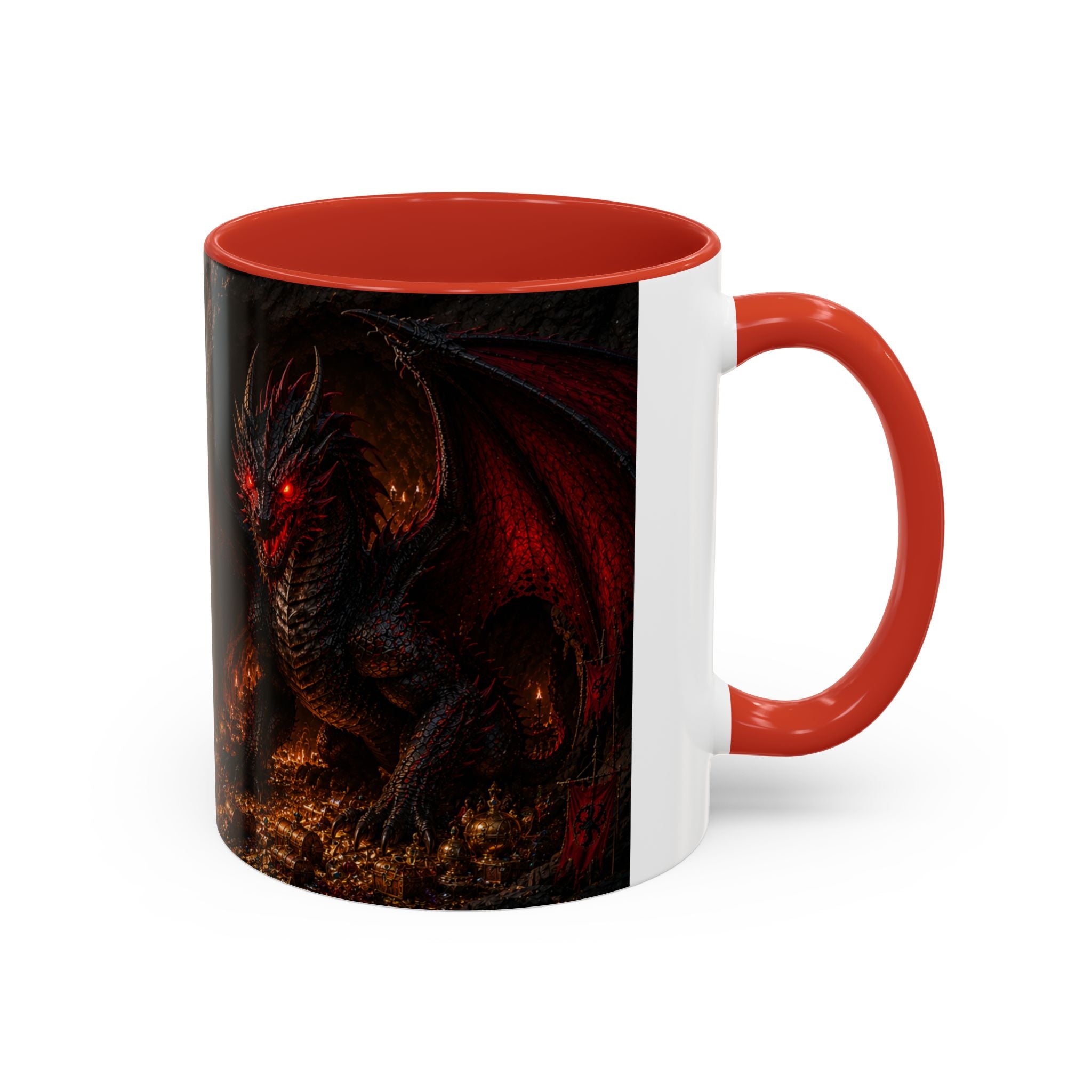 Dragon Coffee Mug — Dark Fantasy Red-Eyed Dragon Accent Mug (11/15oz)