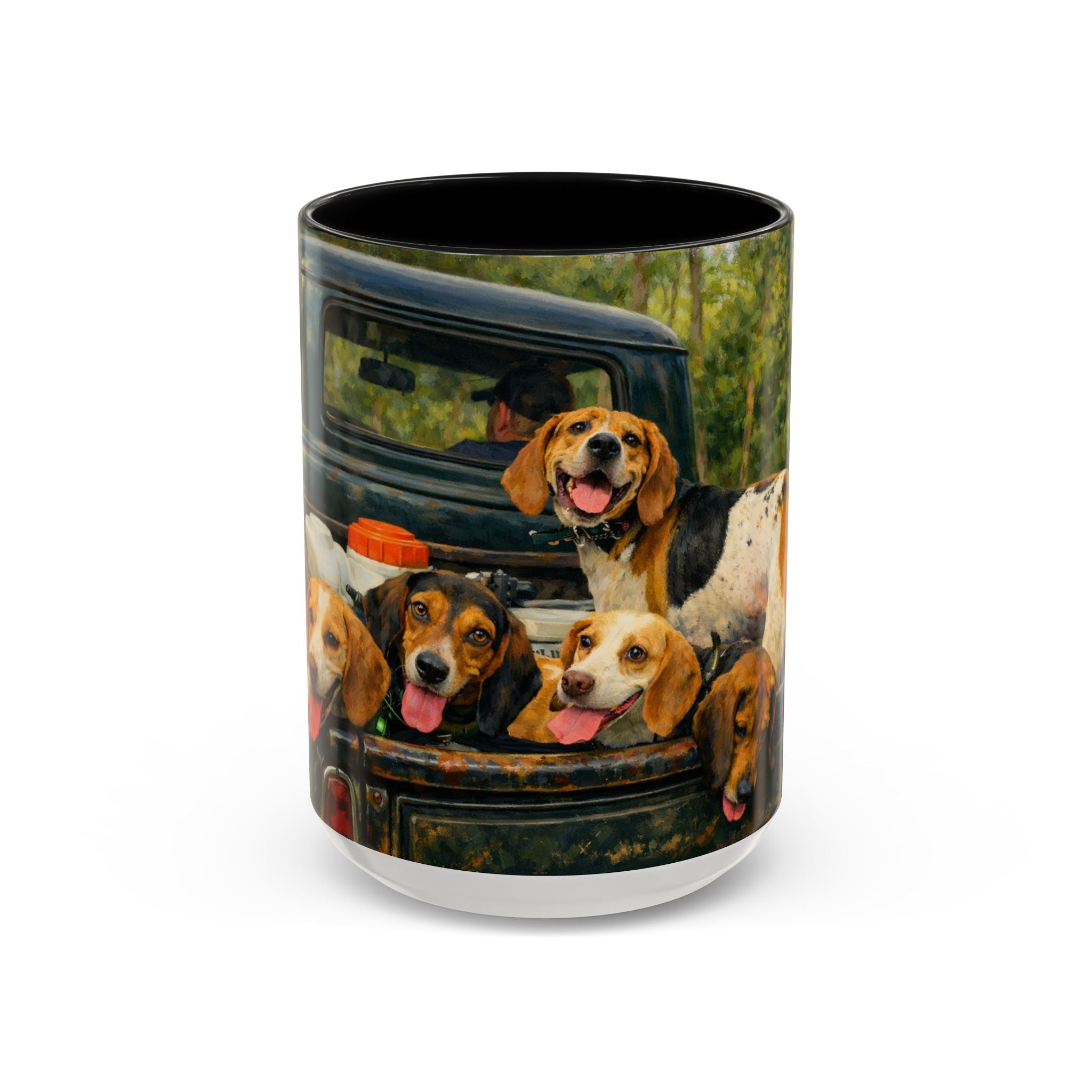 Suzu's Beagle Pack Coffee Mug — Dogs in Truck Accent Ceramic Mug (11/15oz)