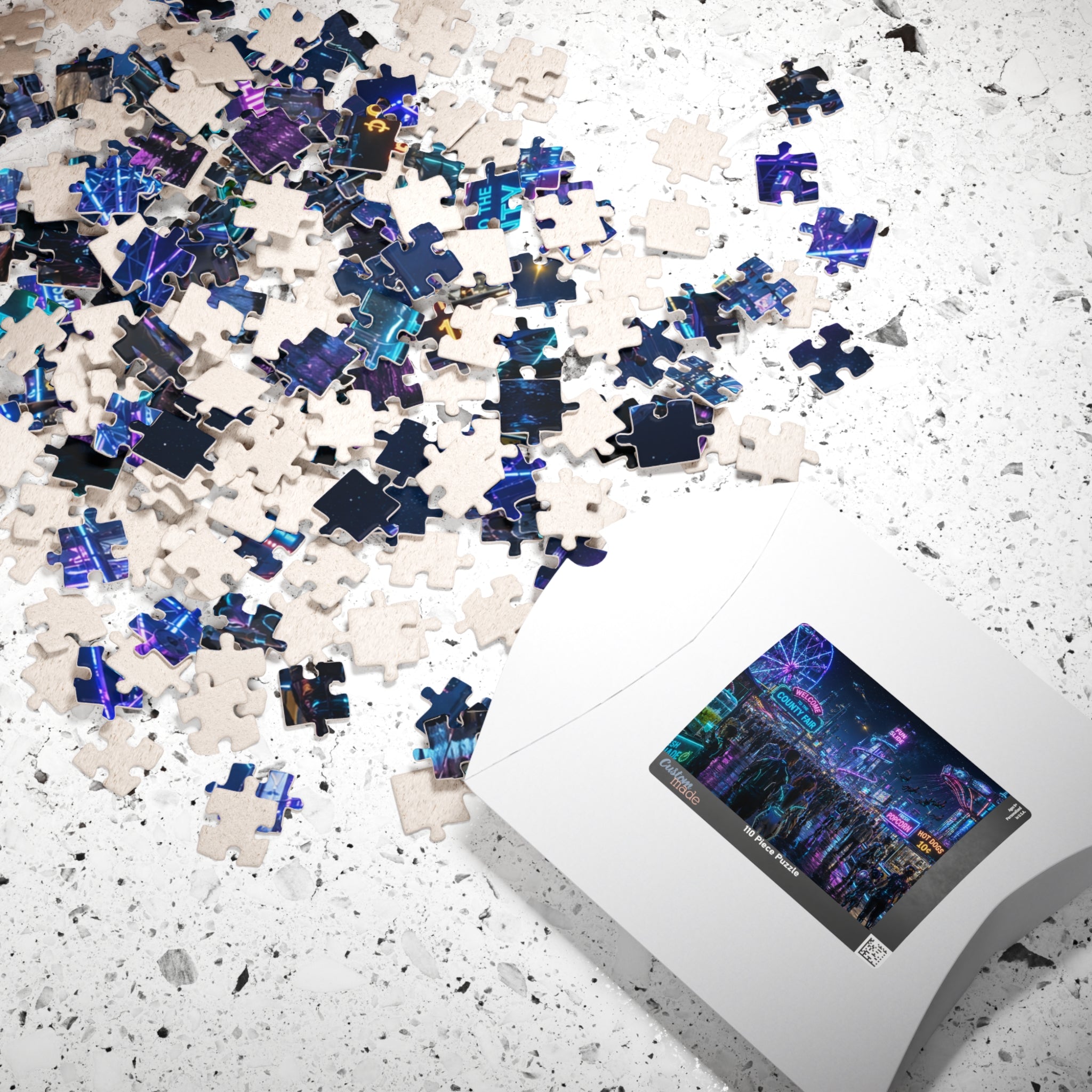 Futuristic County Fair Neon Night Jigsaw Puzzle — Carnival Lights 252/520/1014 pc