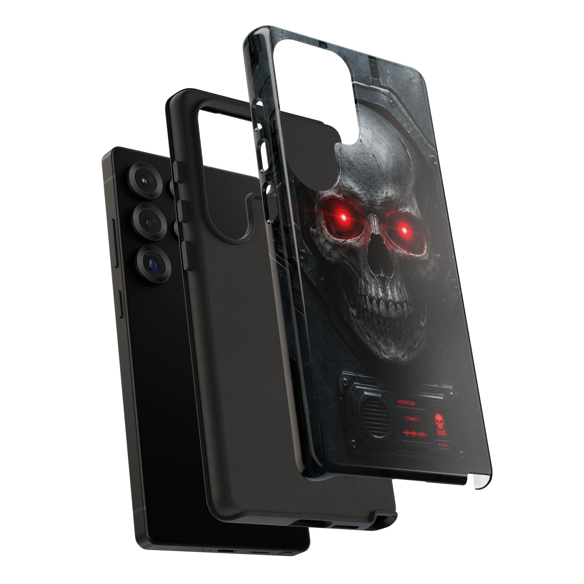 Skull Sentinel Phone Case — Red-Eyed Tactical Skull Protective Case