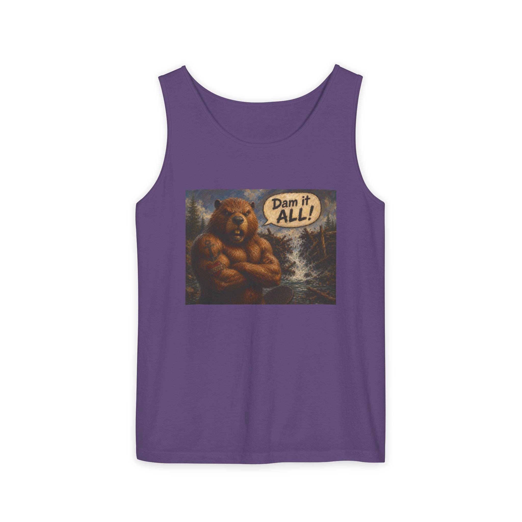 Big Beaver Graphic Tank Top — 'Dam It, All!' Vintage Wilderness Humor