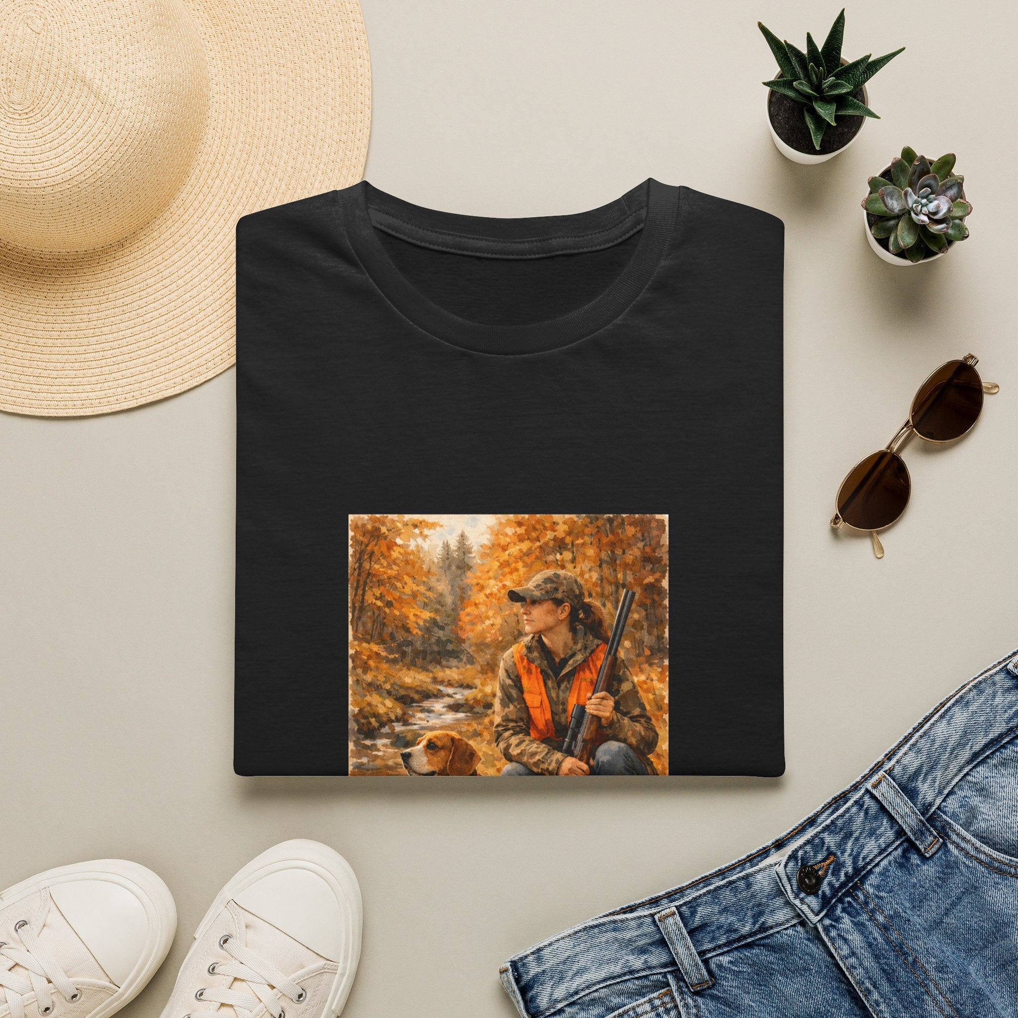Hunting With Dog Tee — Autumn Camouflage Retriever Forest Shirt