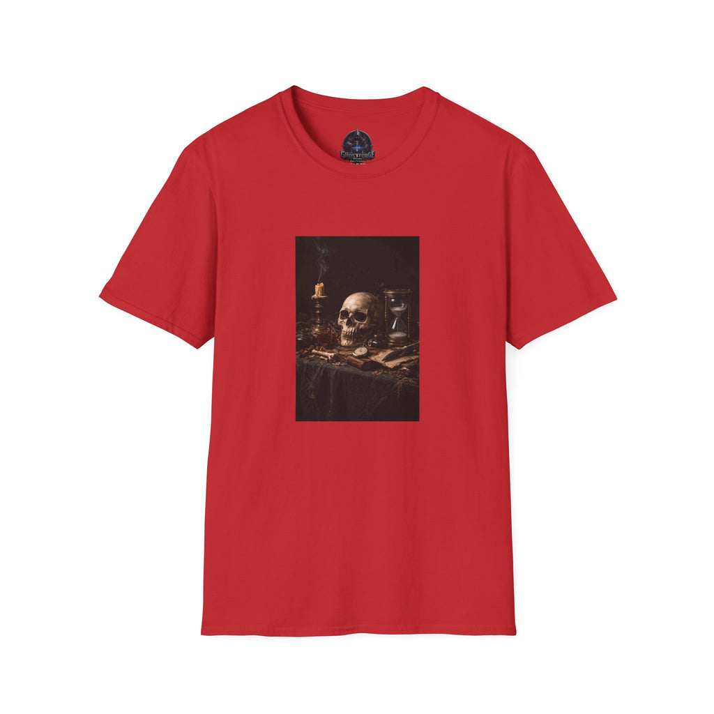 Skull Still Life T-Shirt — Vintage Vanitas Candle & Hourglass Tee
