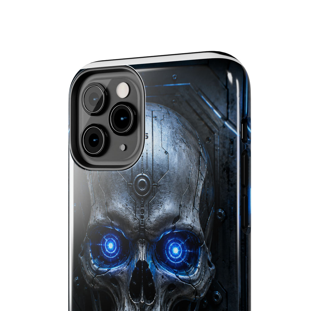Cyber Skull Tough Phone Case — Blue LED Scary Robot Skull iPhone Case