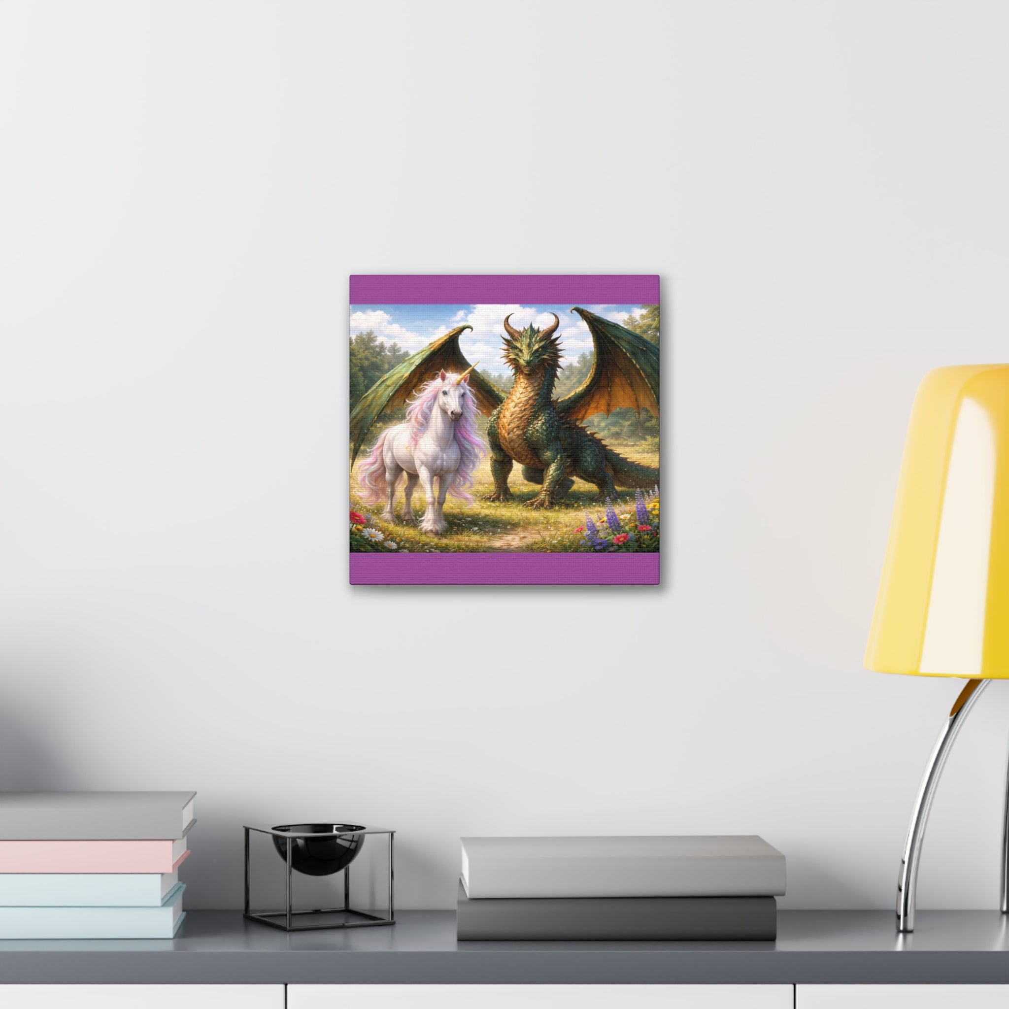 Dragon and Unicorn Canvas Wall Art — Fantasy Creature Print for Nursery, Kids’ Room & Fantasy Decor