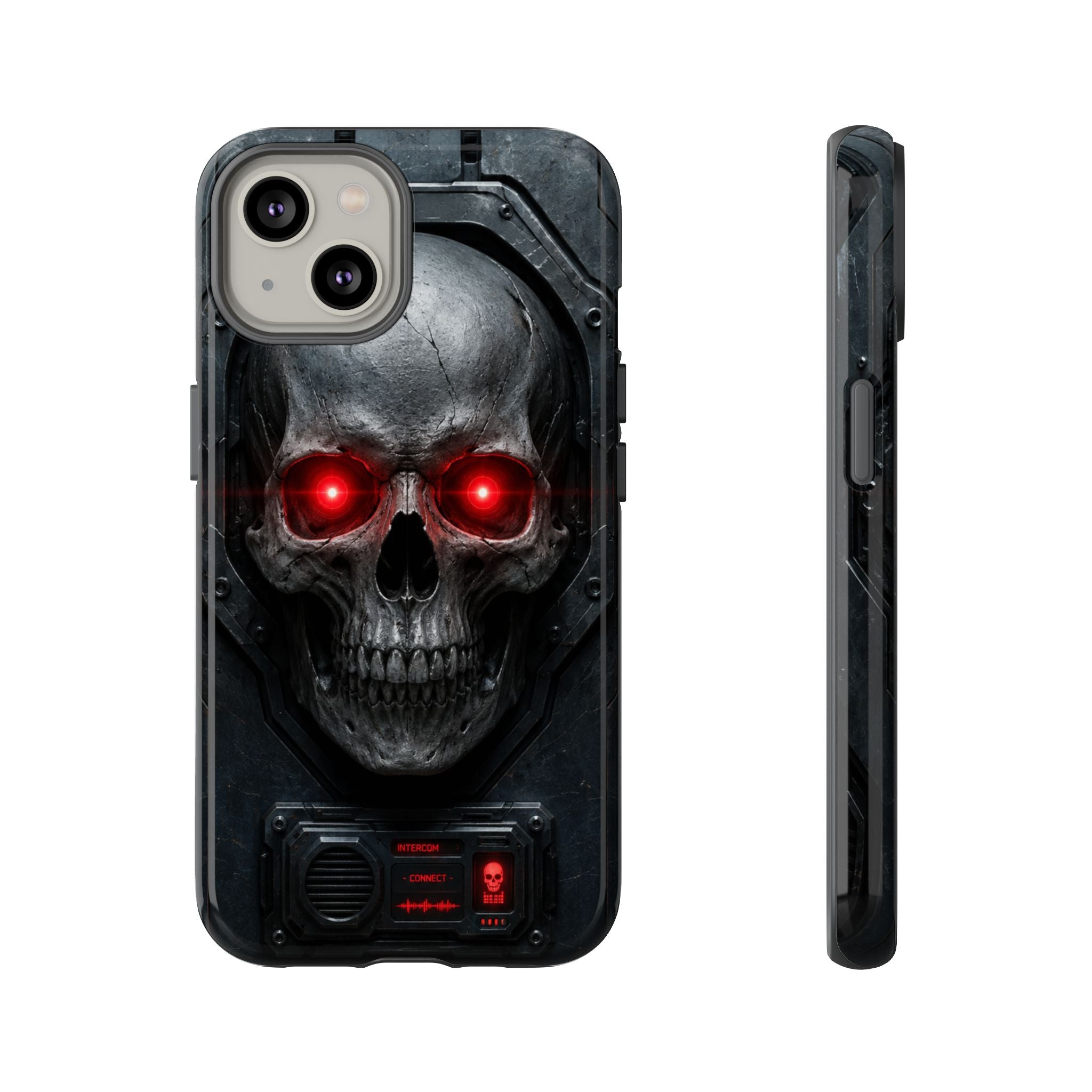 Skull Sentinel Phone Case — Red-Eyed Tactical Skull Protective Case