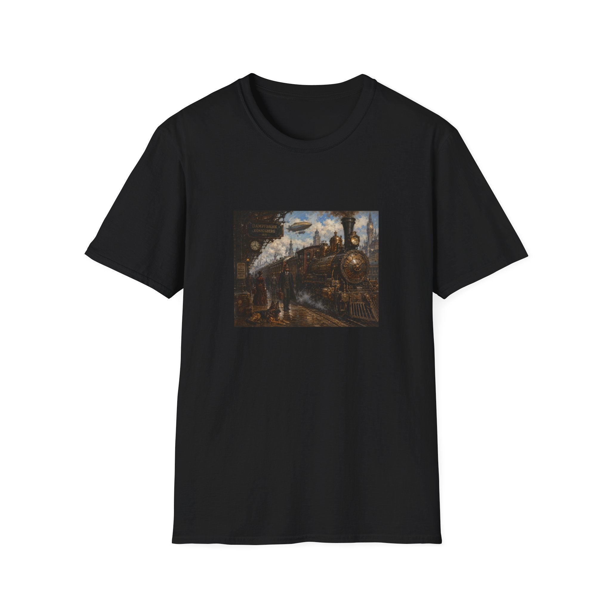 Steampunk Steamtrain T‑Shirt — Vintage Airship & Locomotive Art Tee