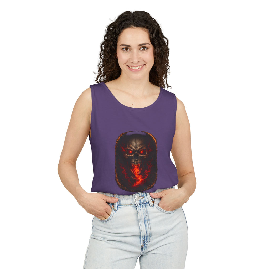Demon Skull Flame Tank Top — Horror Graphic Summer Tee