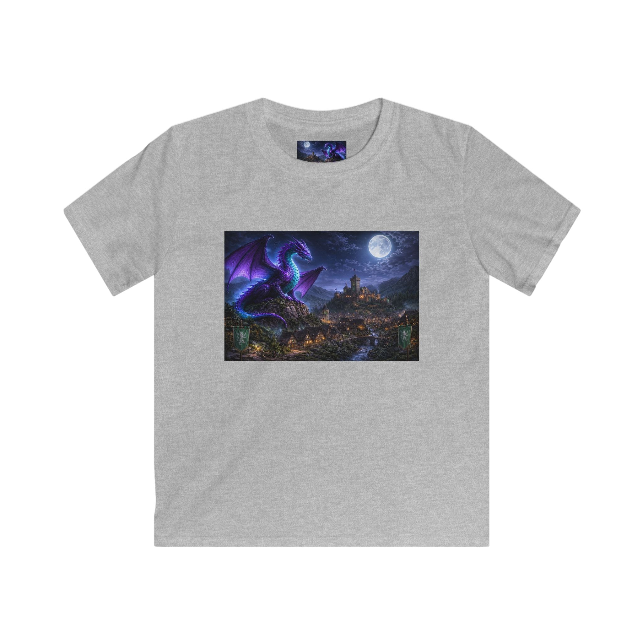 Kids Tee — Night Dragon Over Mystic Village Graphic Shirt