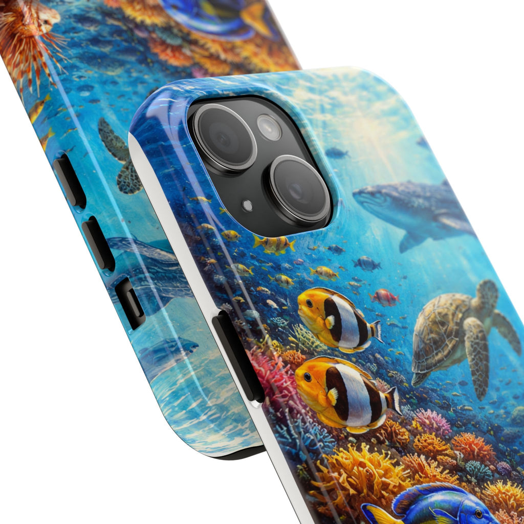 Ocean Reef Tough Phone Case — Colorful Sea Turtle & Tropical Fish Design