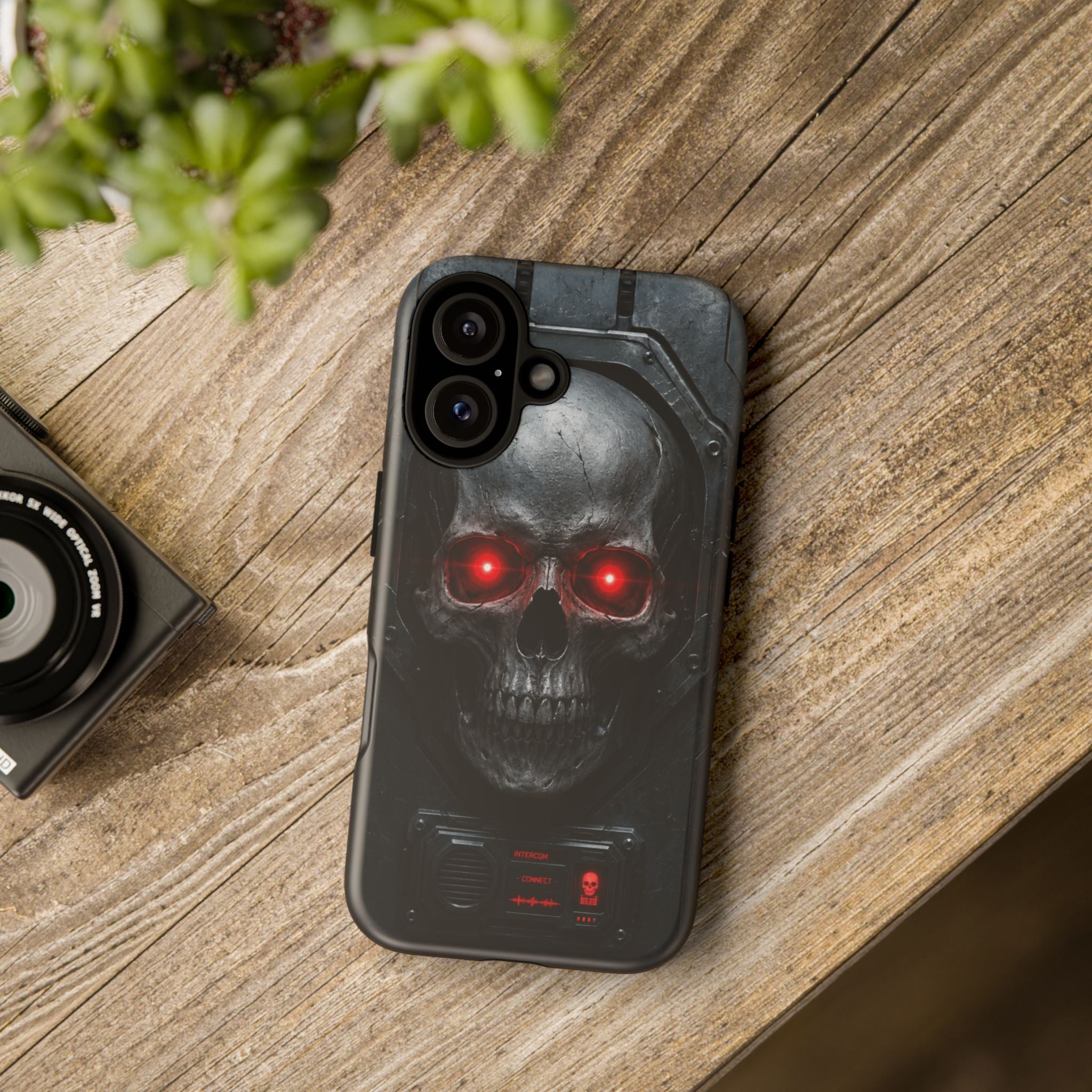 Skull Sentinel Phone Case — Red-Eyed Tactical Skull Protective Case