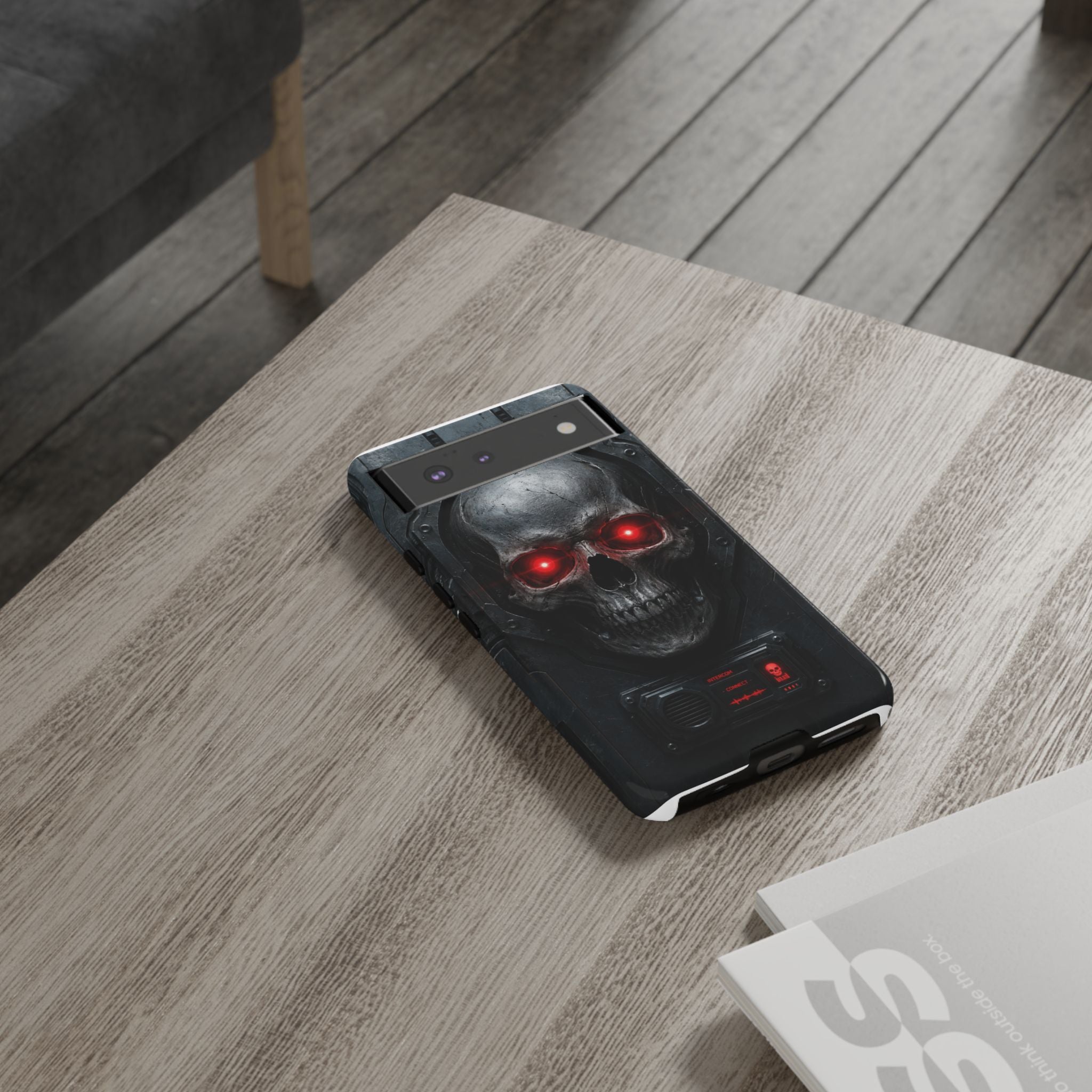 Skull Sentinel Phone Case — Red-Eyed Tactical Skull Protective Case