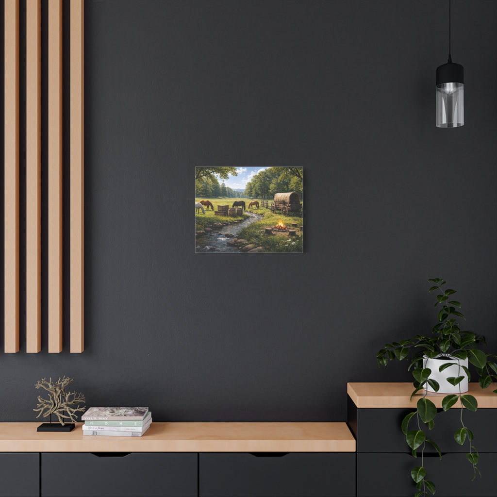 Country Trail Canvas Print – Rustic Wagon & Horses Matte Stretched Wall Art