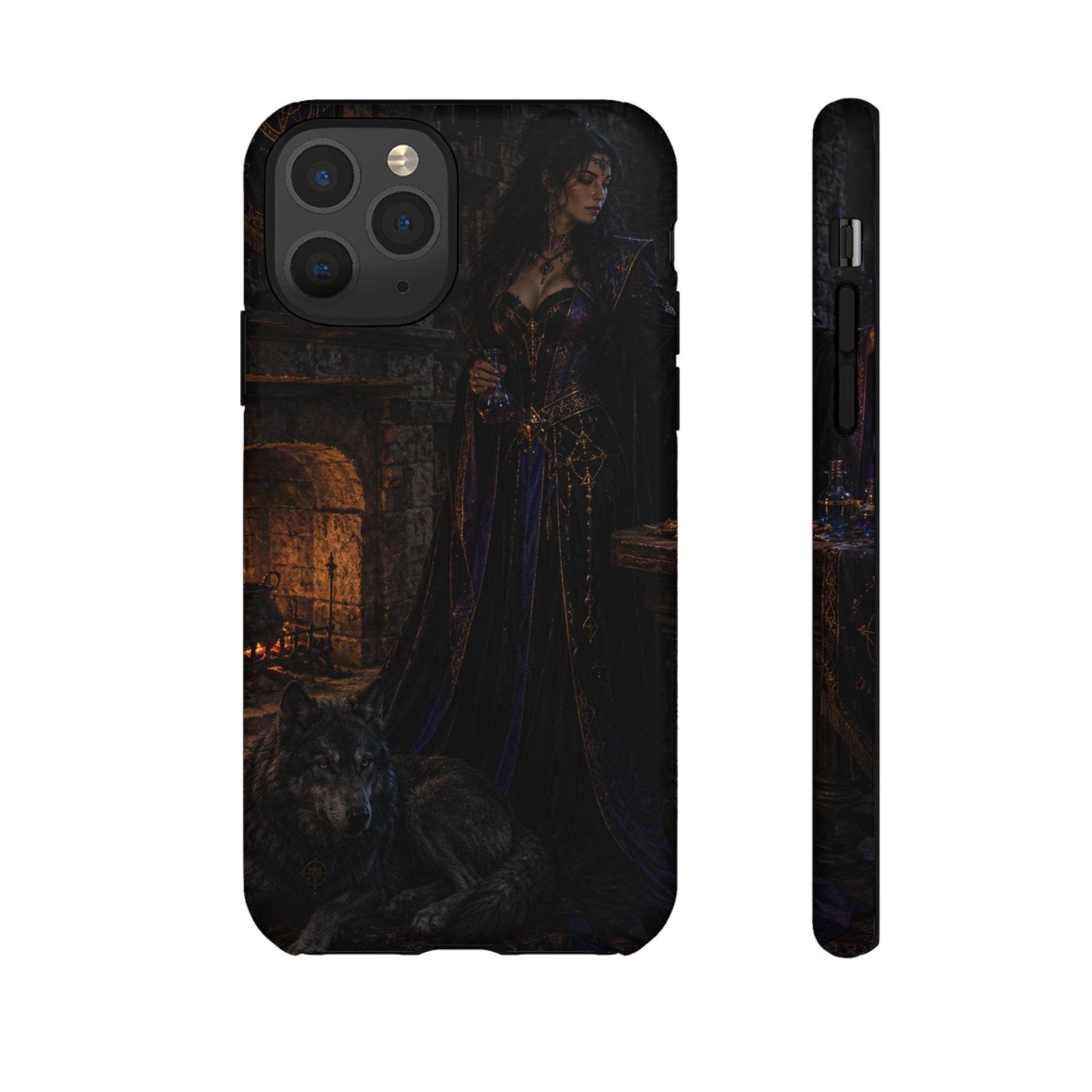 Gothic Witch Phone Case — Dark Fantasy Wolf & Fireplace Tough Case