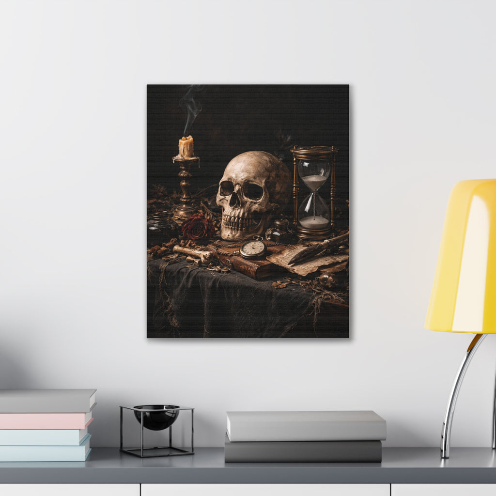 Memento Mori - Still Life Canvas — Skull, Hourglass & Candle Wall Art