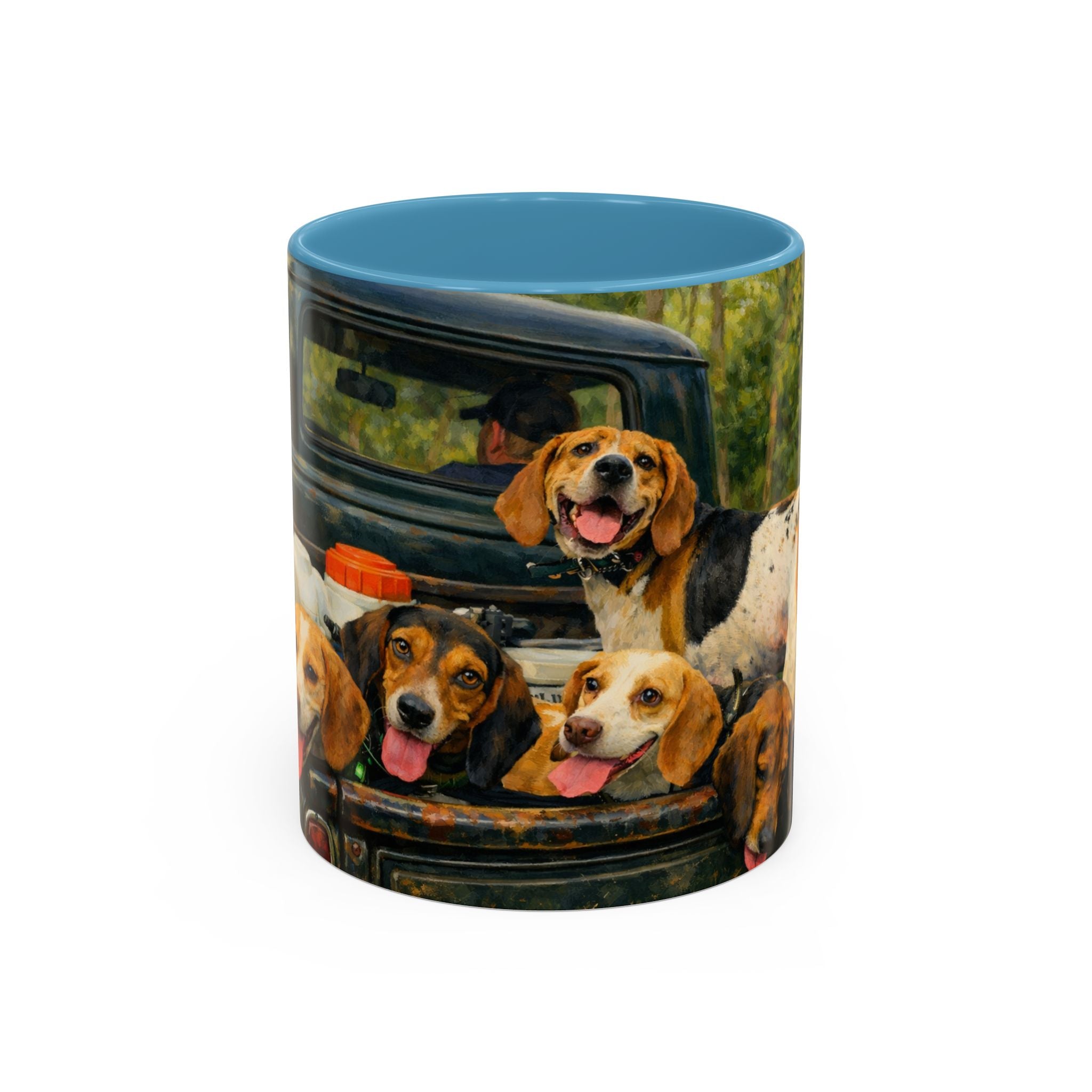 Suzu's Beagle Pack Coffee Mug — Dogs in Truck Accent Ceramic Mug (11/15oz)