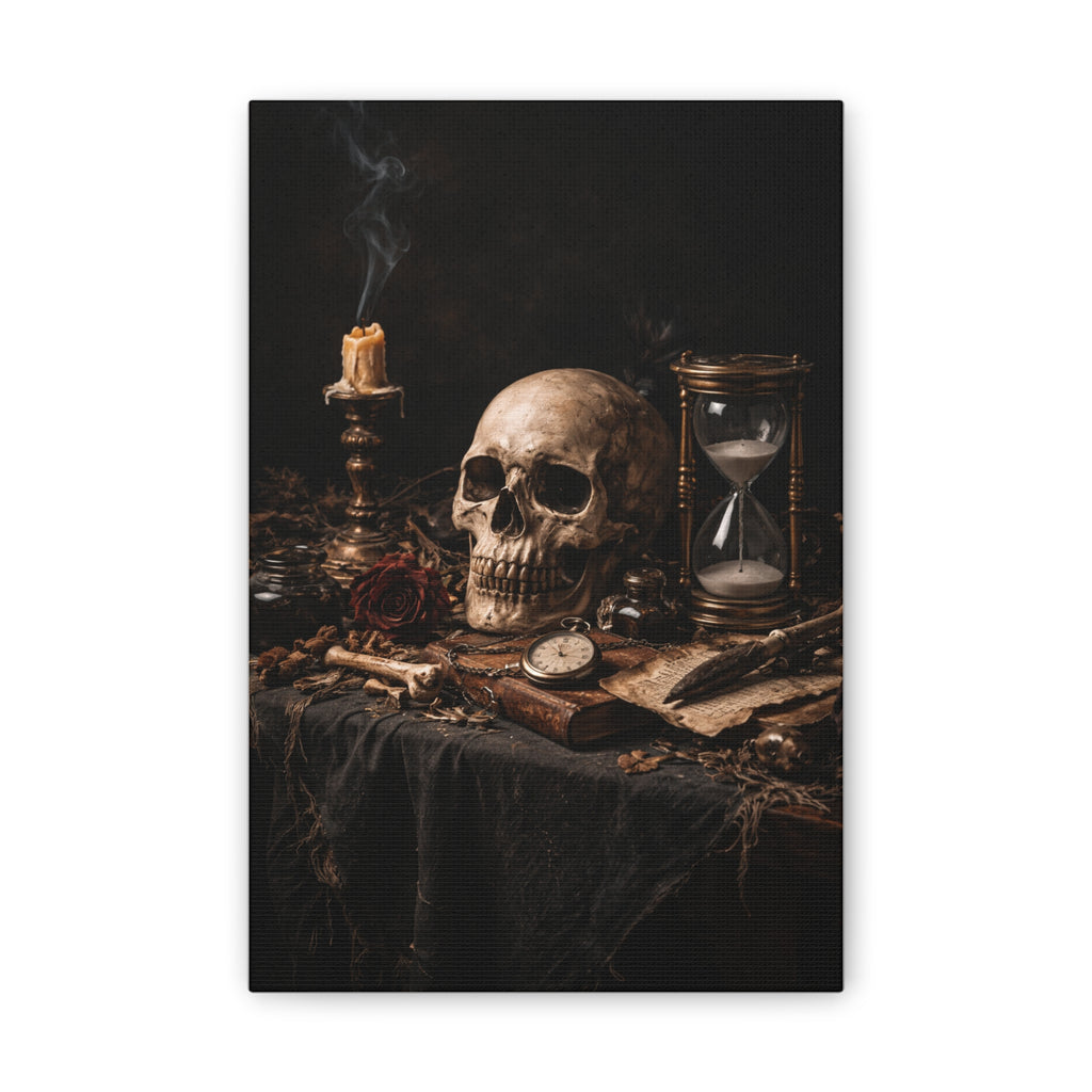 Memento Mori - Still Life Canvas — Skull, Hourglass & Candle Wall Art