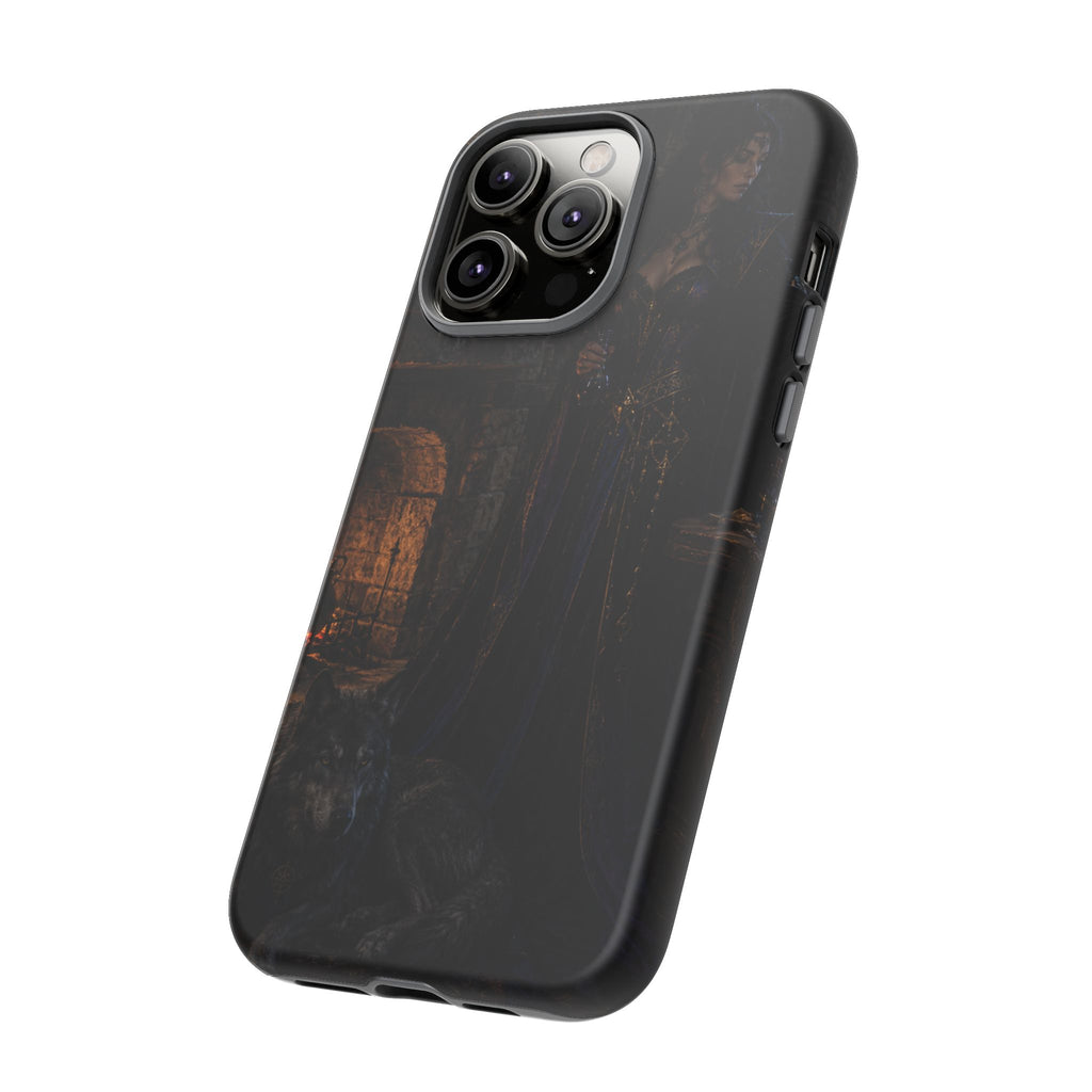 Gothic Witch Phone Case — Dark Fantasy Wolf & Fireplace Tough Case