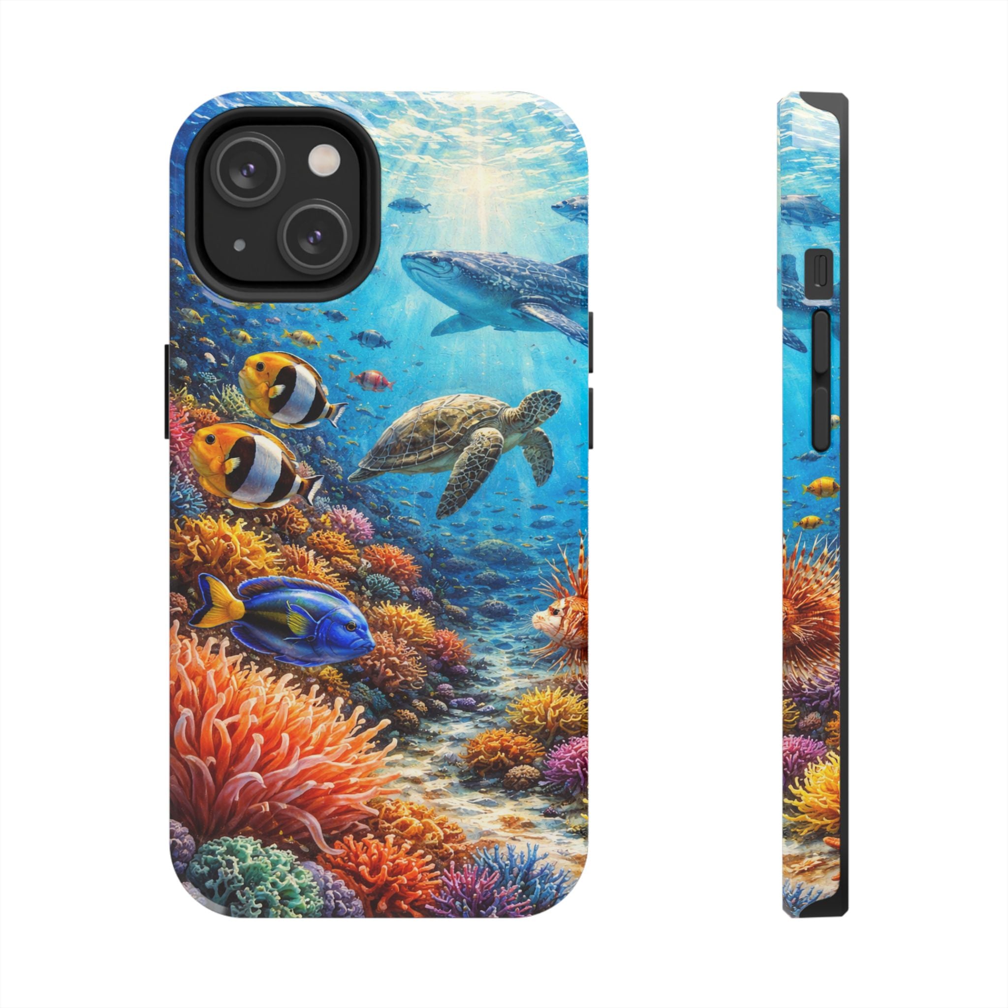 Ocean Reef Tough Phone Case — Colorful Sea Turtle & Tropical Fish Design
