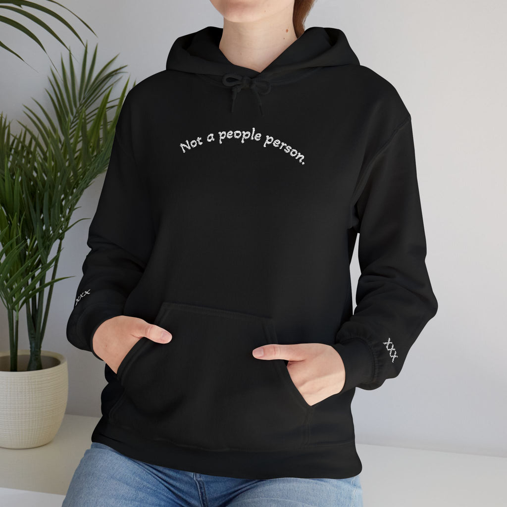 'Not a People Person' Black Hoodie — Minimal Text Embroidered Pullover